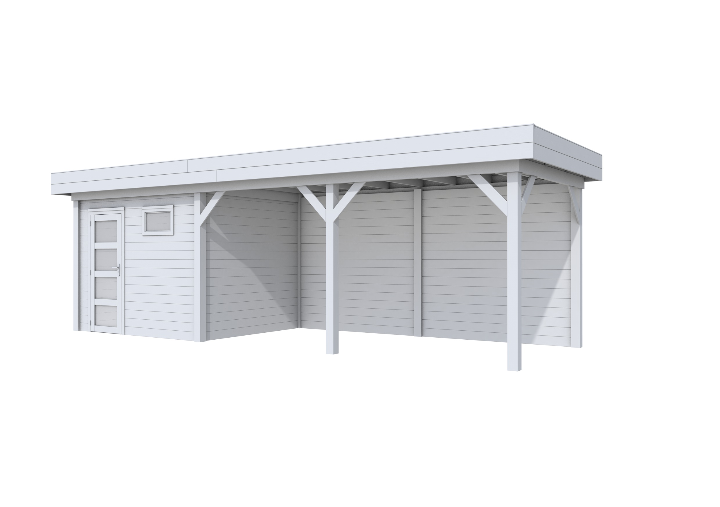 Vuren Topvision Bonte Kraai, 300 x 250 en luifel 500 cm, lichtgrijs gespoten.