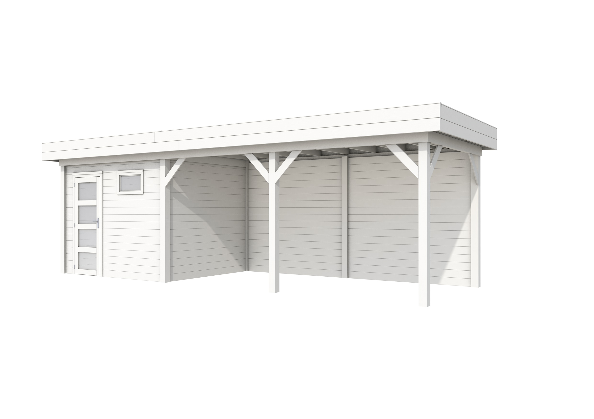 Vuren Topvision Bonte Kraai, 300 x 250 en luifel 500 cm, wit gespoten.