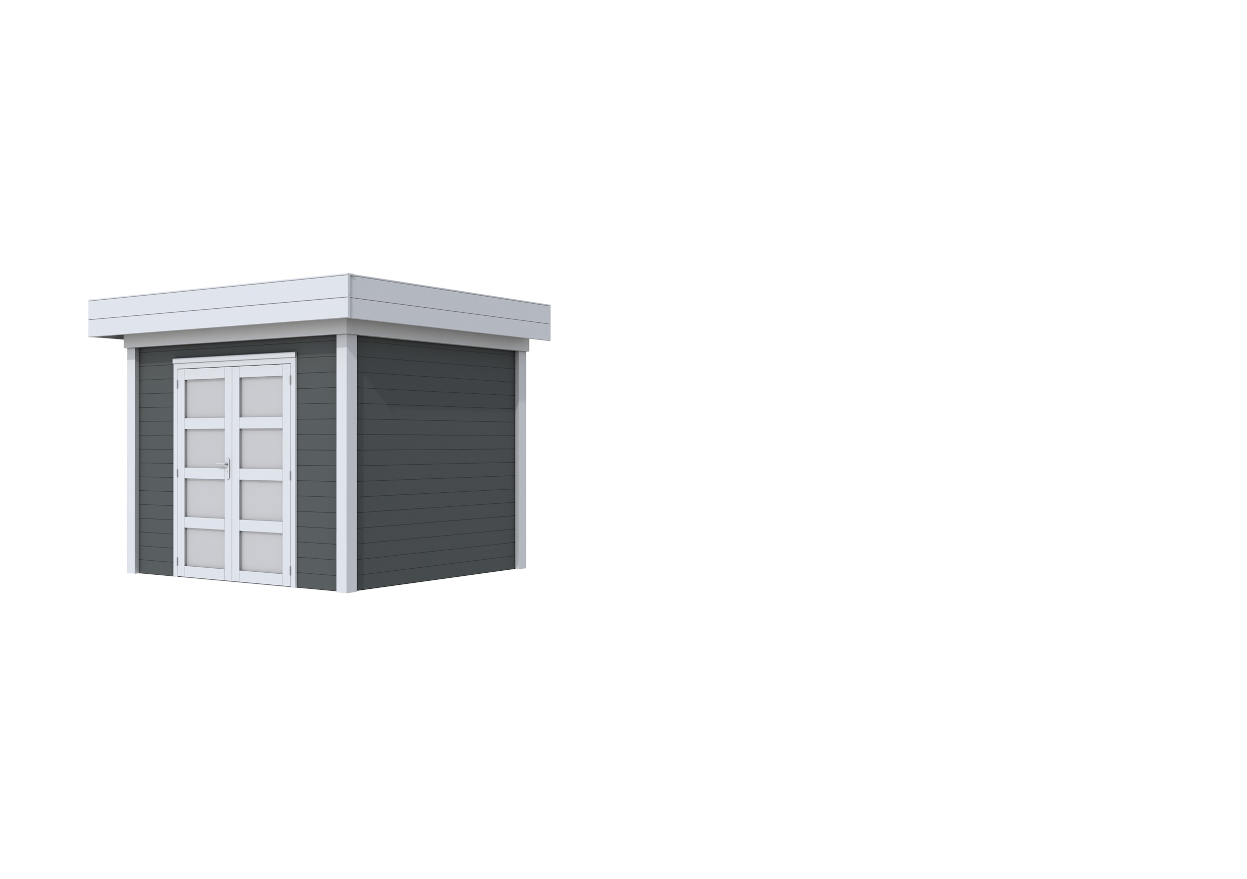 Vuren Topvision Bonte Specht, 300 x 250 cm, wanden antraciet en basis lichtgrijs.