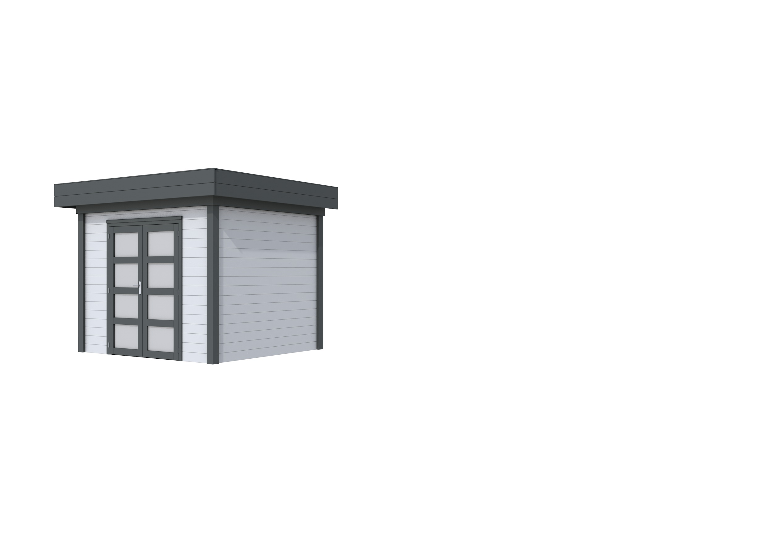 Vuren Topvision Bonte Specht, 300 x 250 cm, wanden lichtgrijs en basis antraciet.