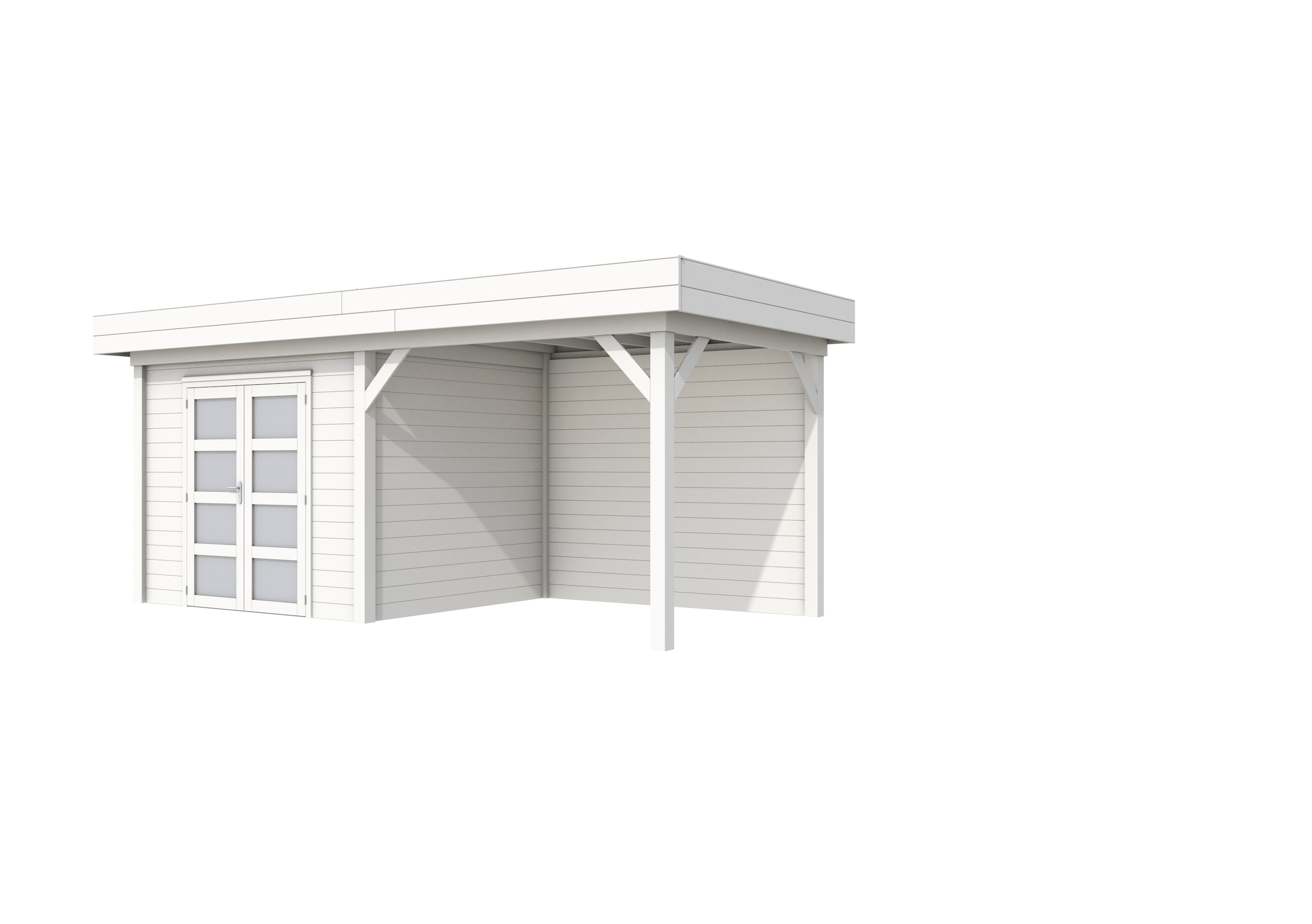 Vuren Topvision Bonte Specht, 300 x 250 en luifel 300 cm, wit gespoten.