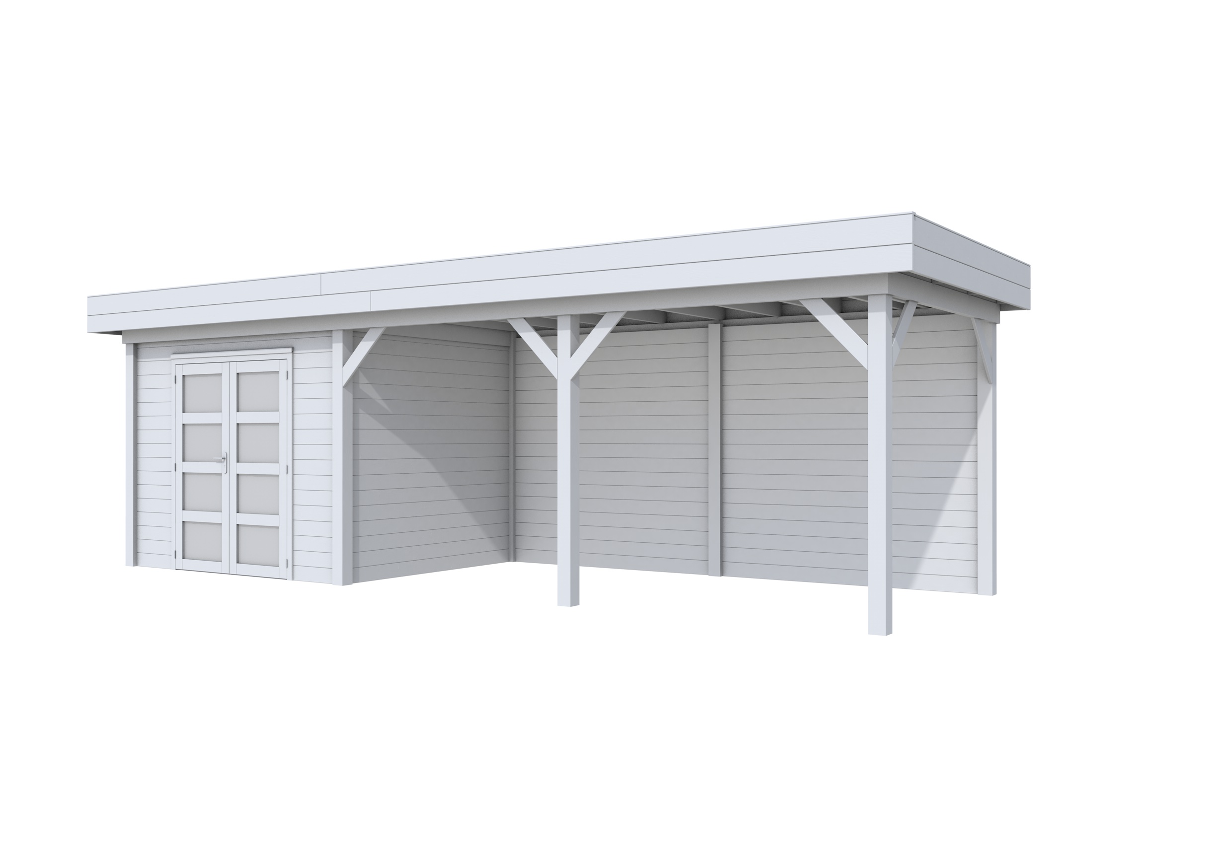 Vuren Topvision Bonte Specht, 300 x 250 en luifel 500 cm, lichtgrijs gespoten.