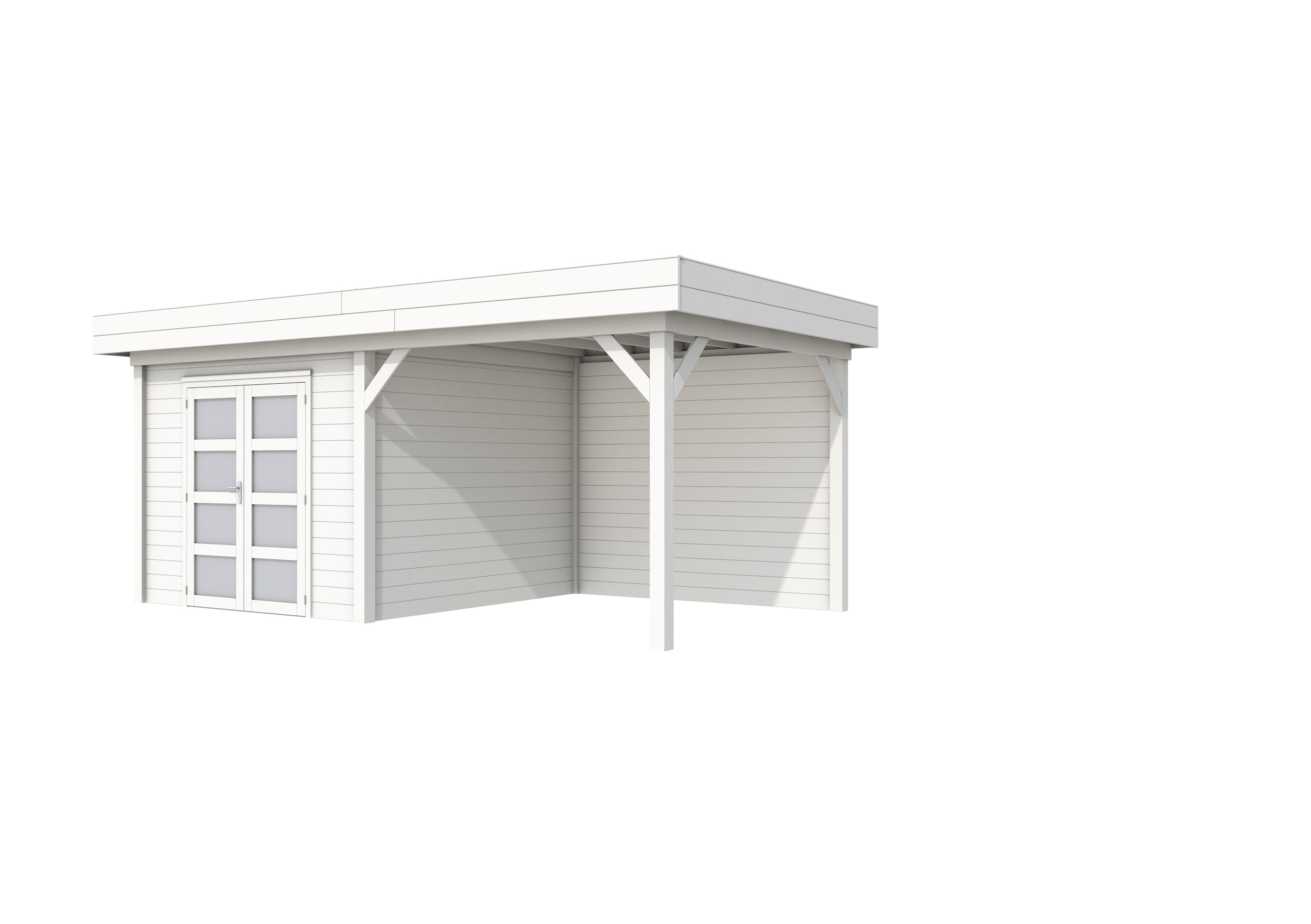 Vuren Topvision Bosuil, 300 x 300 en luifel 300 cm, wit gespoten.