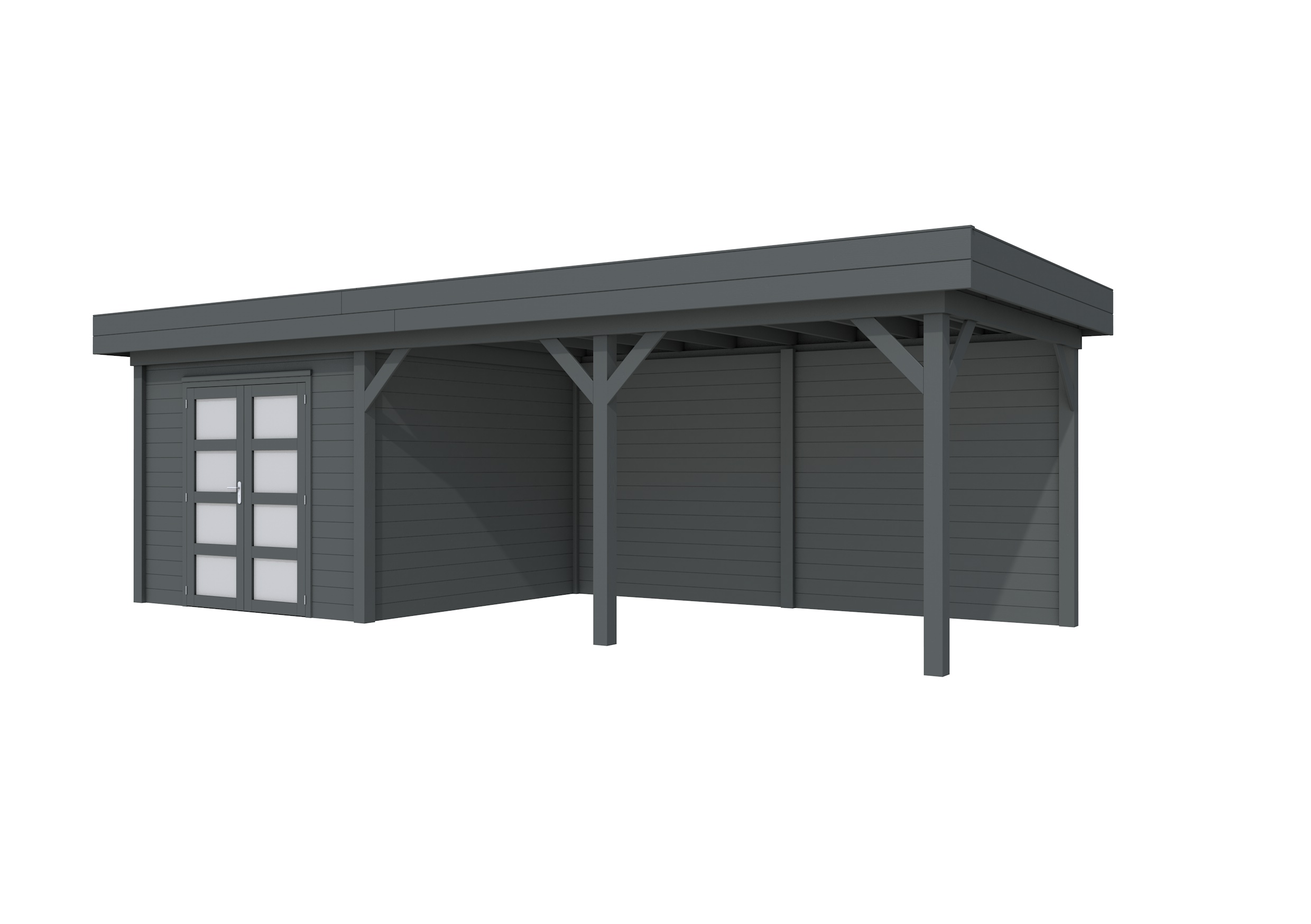 Vuren Topvision Bosuil, 300 x 300 en luifel 500 cm, antraciet gespoten.