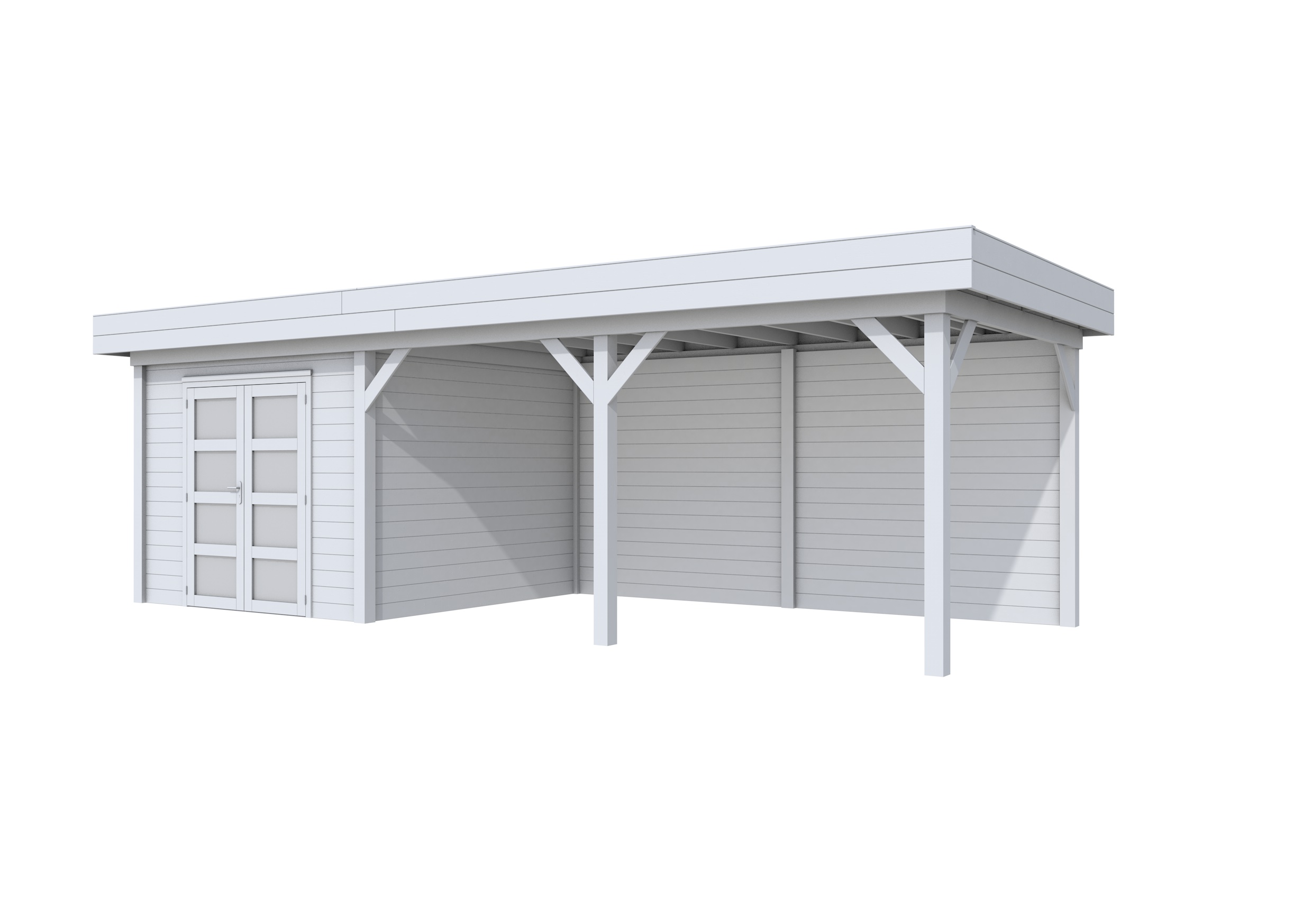 Vuren Topvision Bosuil, 300 x 300 en luifel 500 cm, lichtgrijs gespoten.