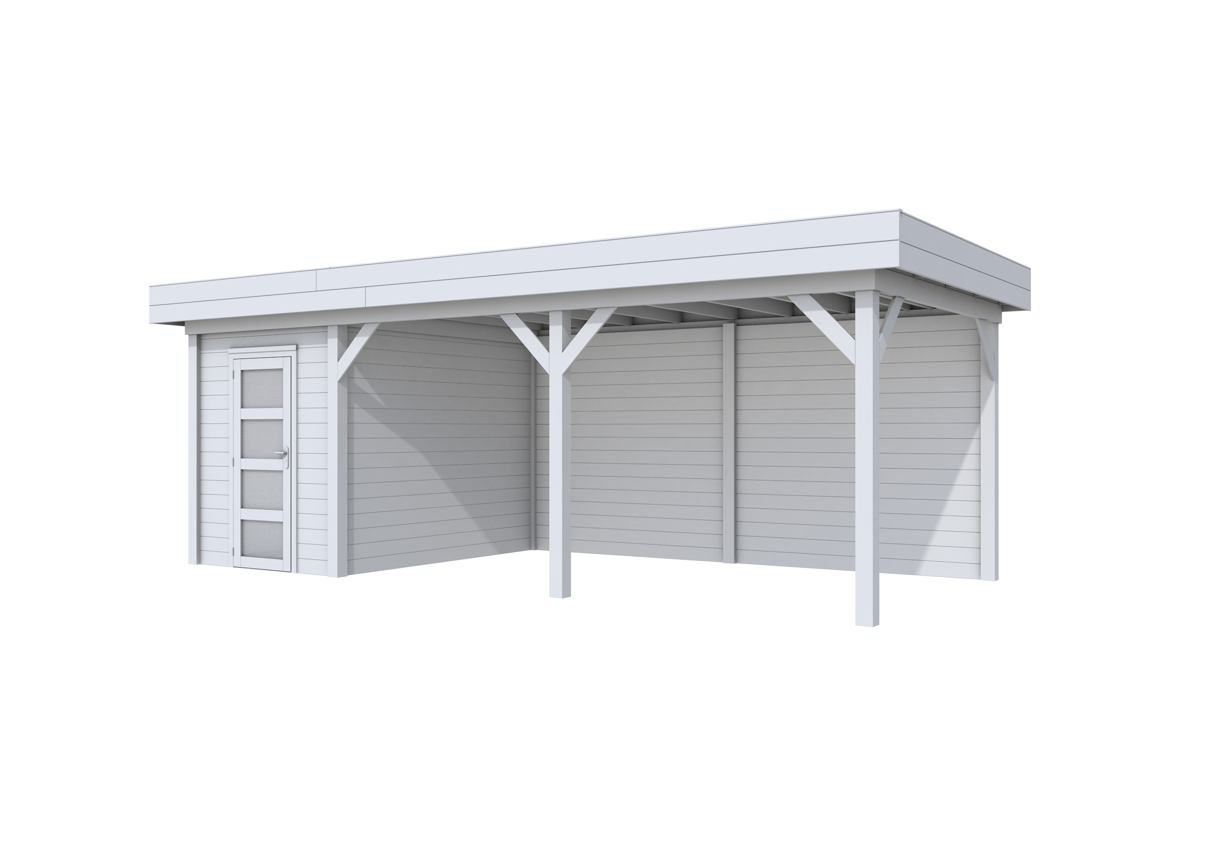 Vuren Topvision Kiekendief, 200 x 300 en luifel 500 cm, lichtgrijs gespoten.