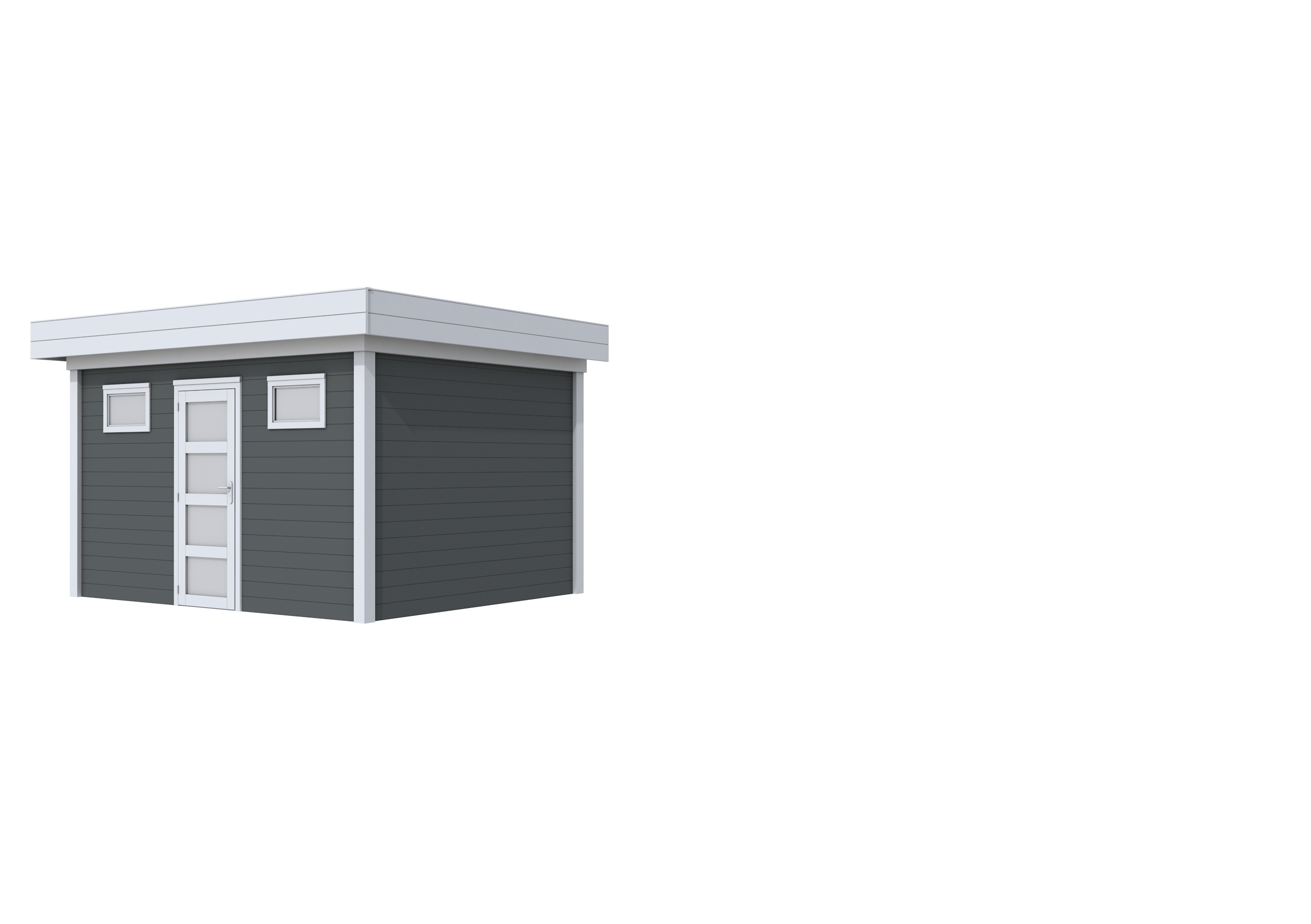 Vuren Topvision Kievit, 400 x 300 cm, wanden antraciet en basis lichtgrijs.