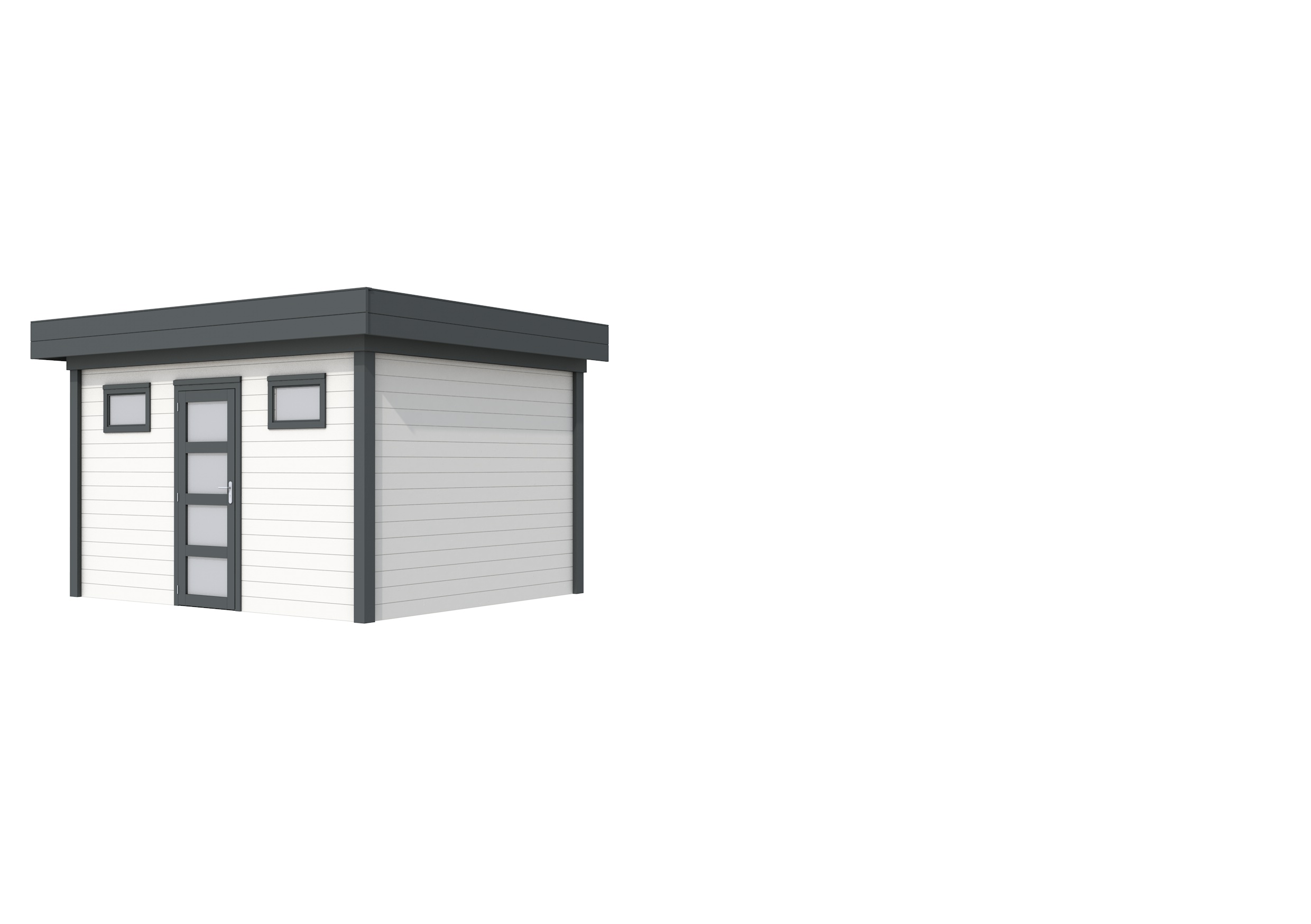 Vuren Topvision Kievit, 400 x 300 cm, wanden wit en basis antraciet.