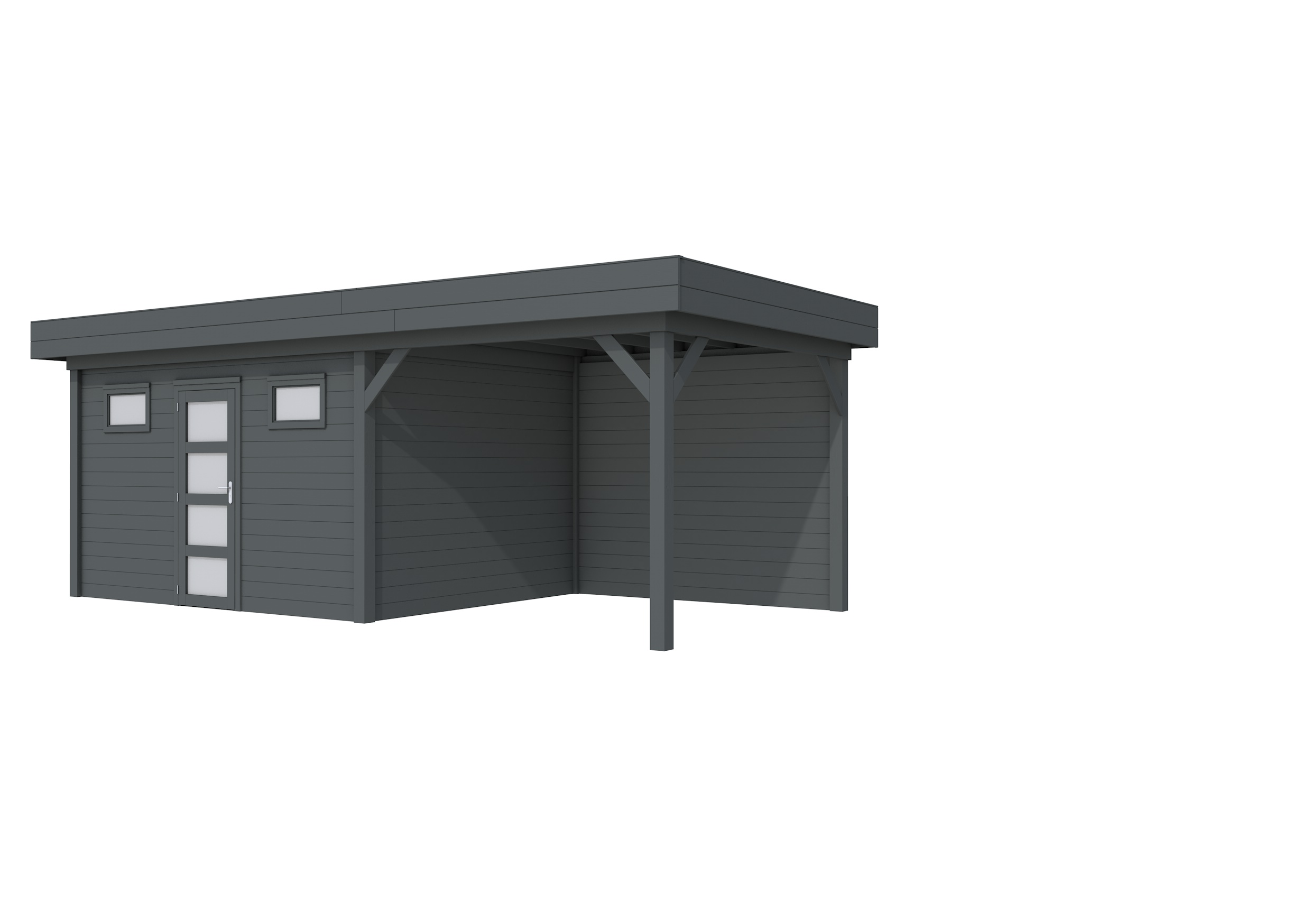 Vuren Topvision Kievit, 400 x 300 en luifel 300 cm, antraciet gespoten.