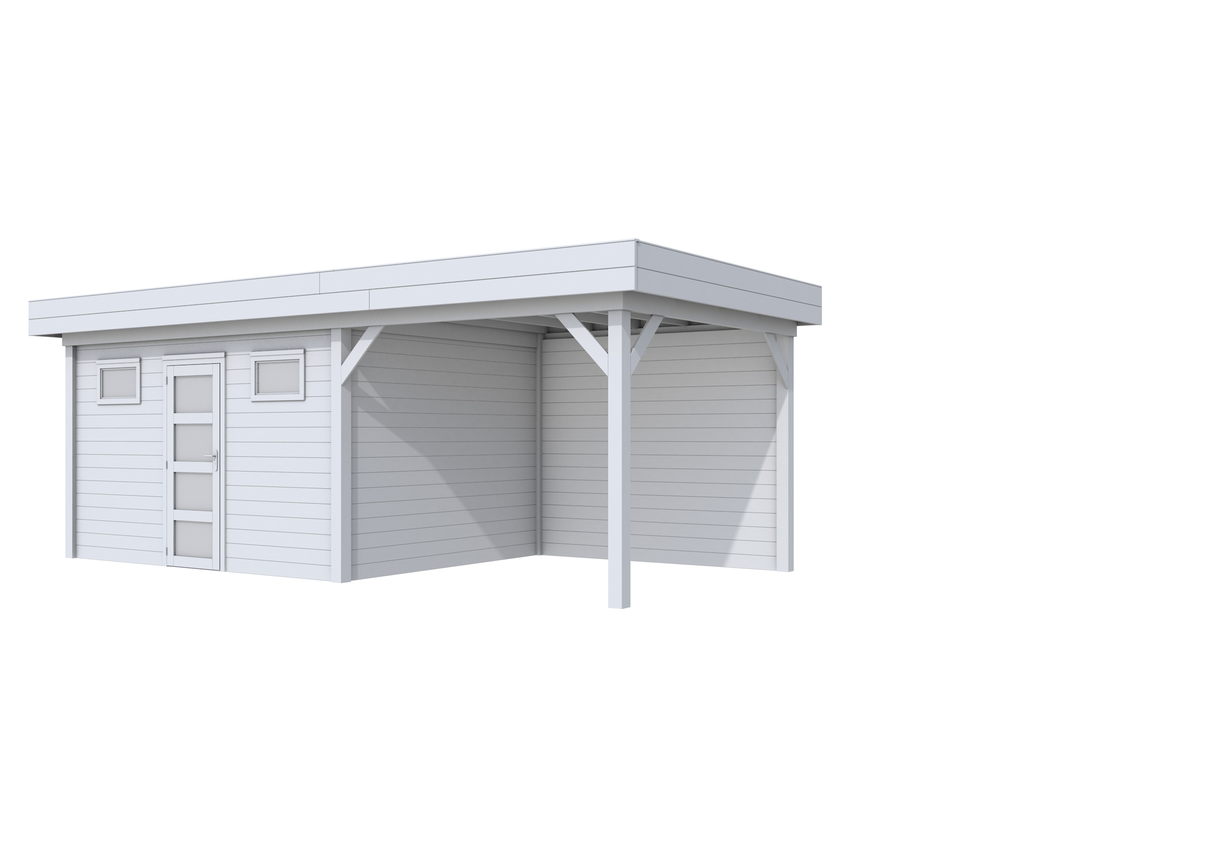 Vuren Topvision Kievit, 400 x 300 en luifel 300 cm, lichtgrijs gespoten.