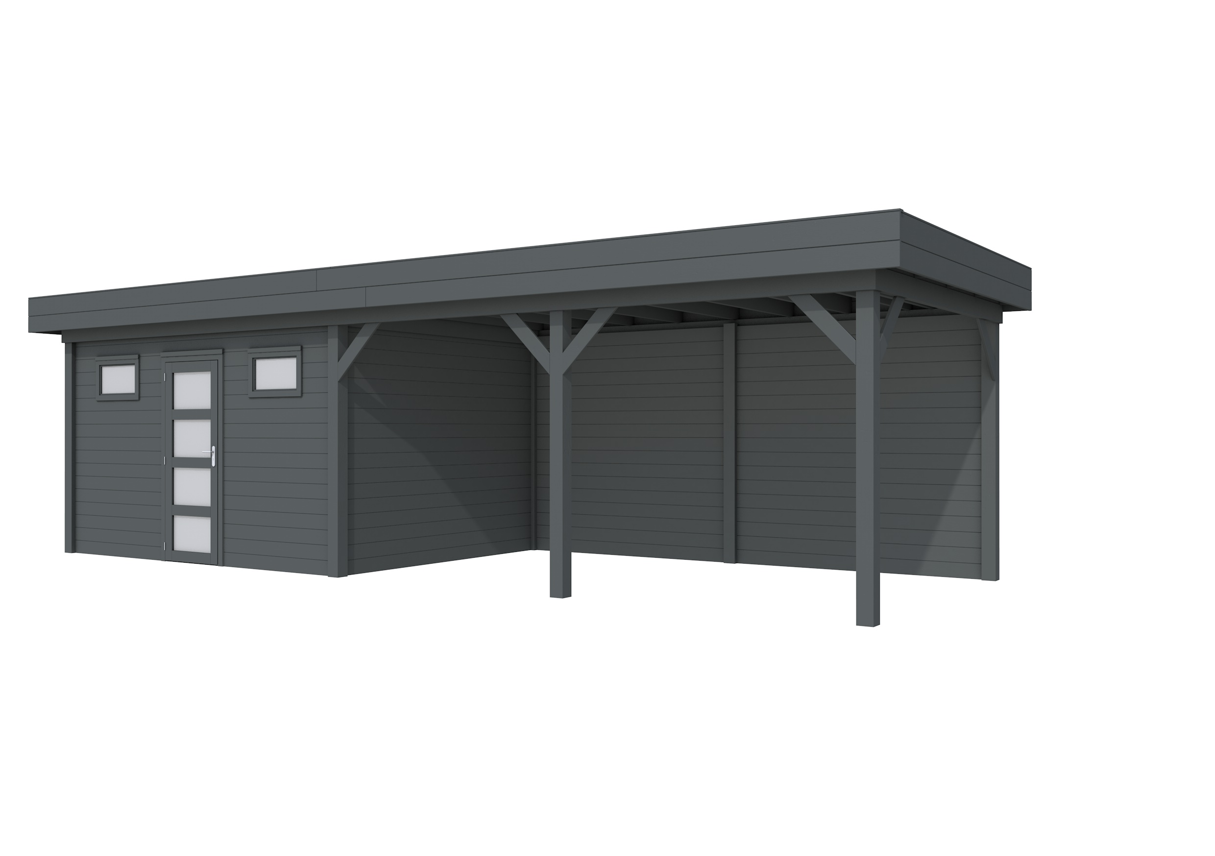 Vuren Topvision Kievit, 400 x 300 en luifel 500 cm, antraciet gespoten.