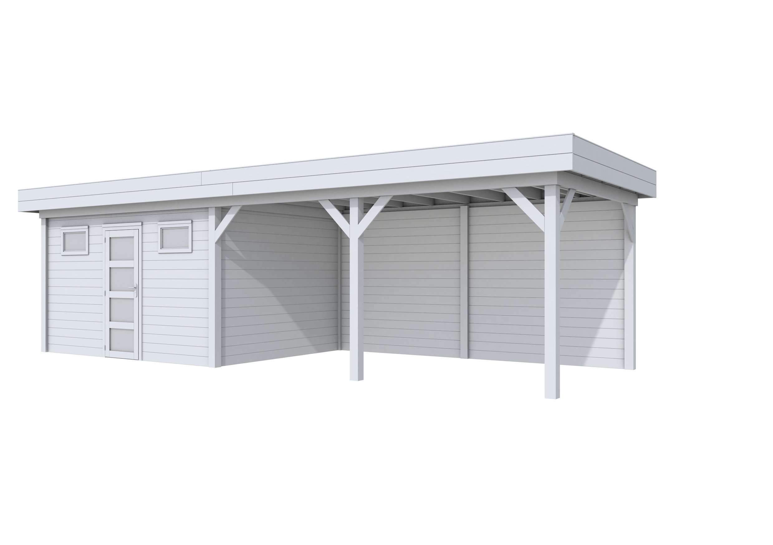 Vuren Topvision Kievit, 400 x 300 en luifel 500 cm, lichtgrijs gespoten.