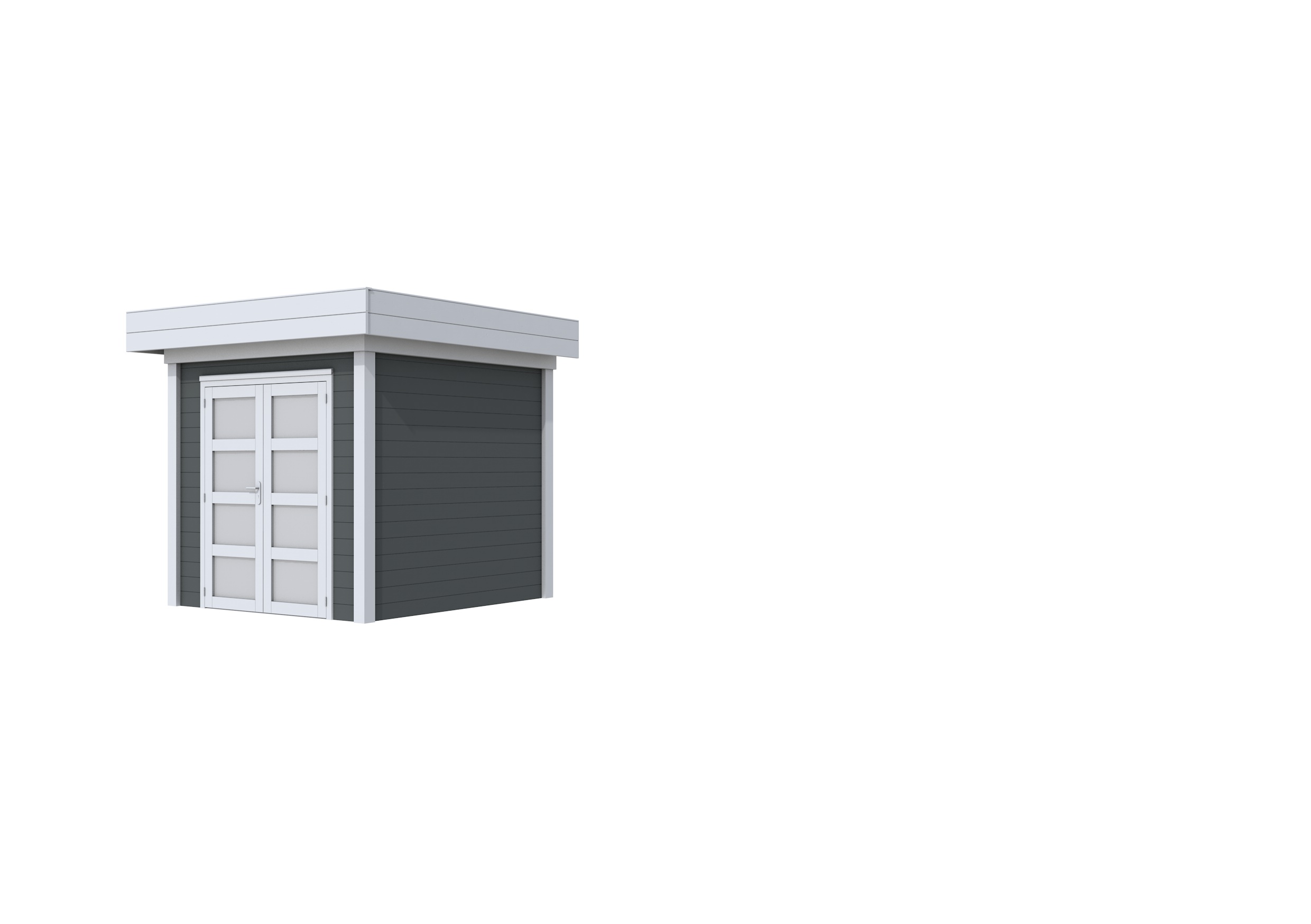 Vuren Topvision Kolibri, 250 x 250 cm, wanden antraciet en basis lichtgrijs.