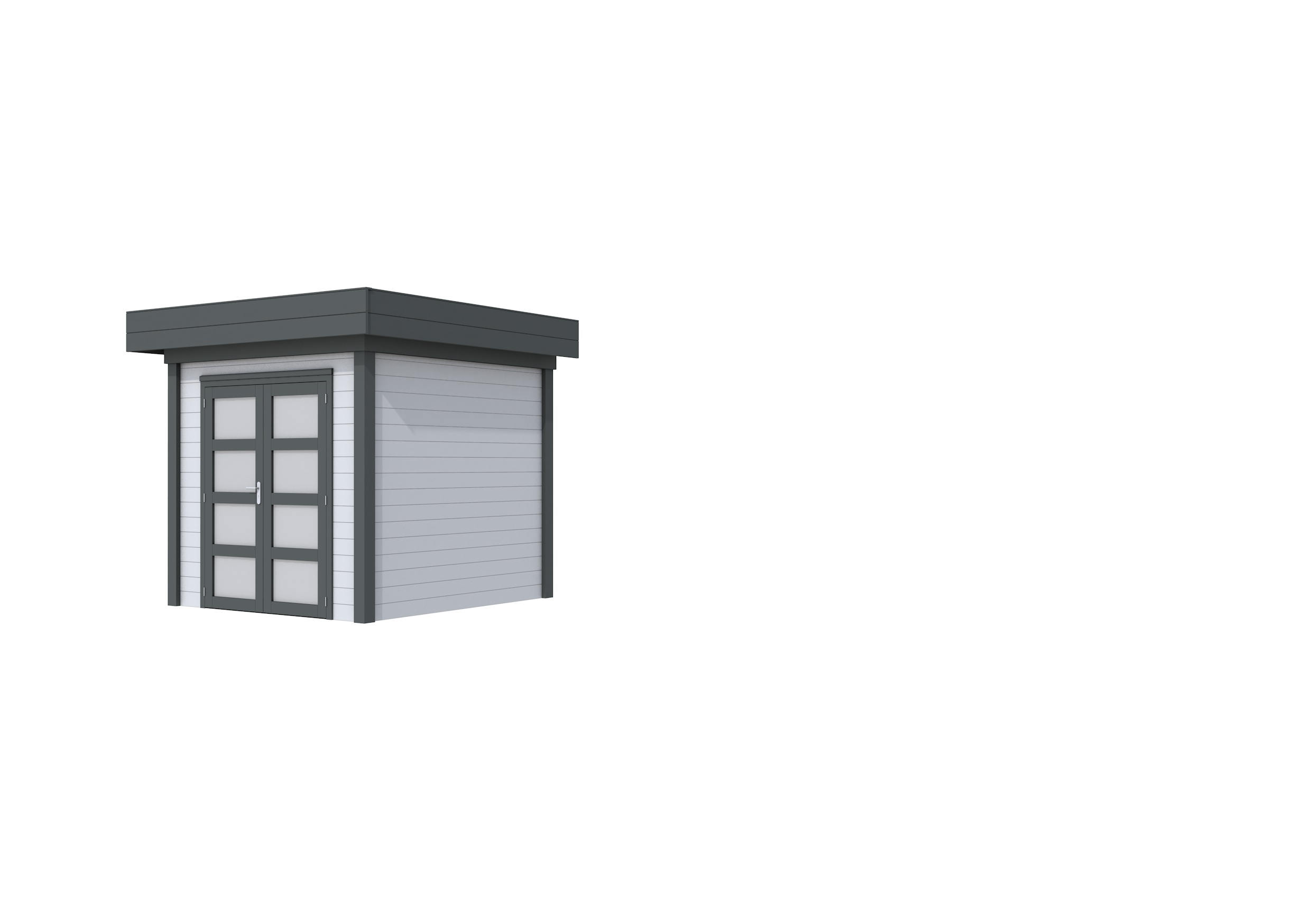 Vuren Topvision Kolibri, 250 x 250 cm, wanden lichtgrijs en basis antraciet.