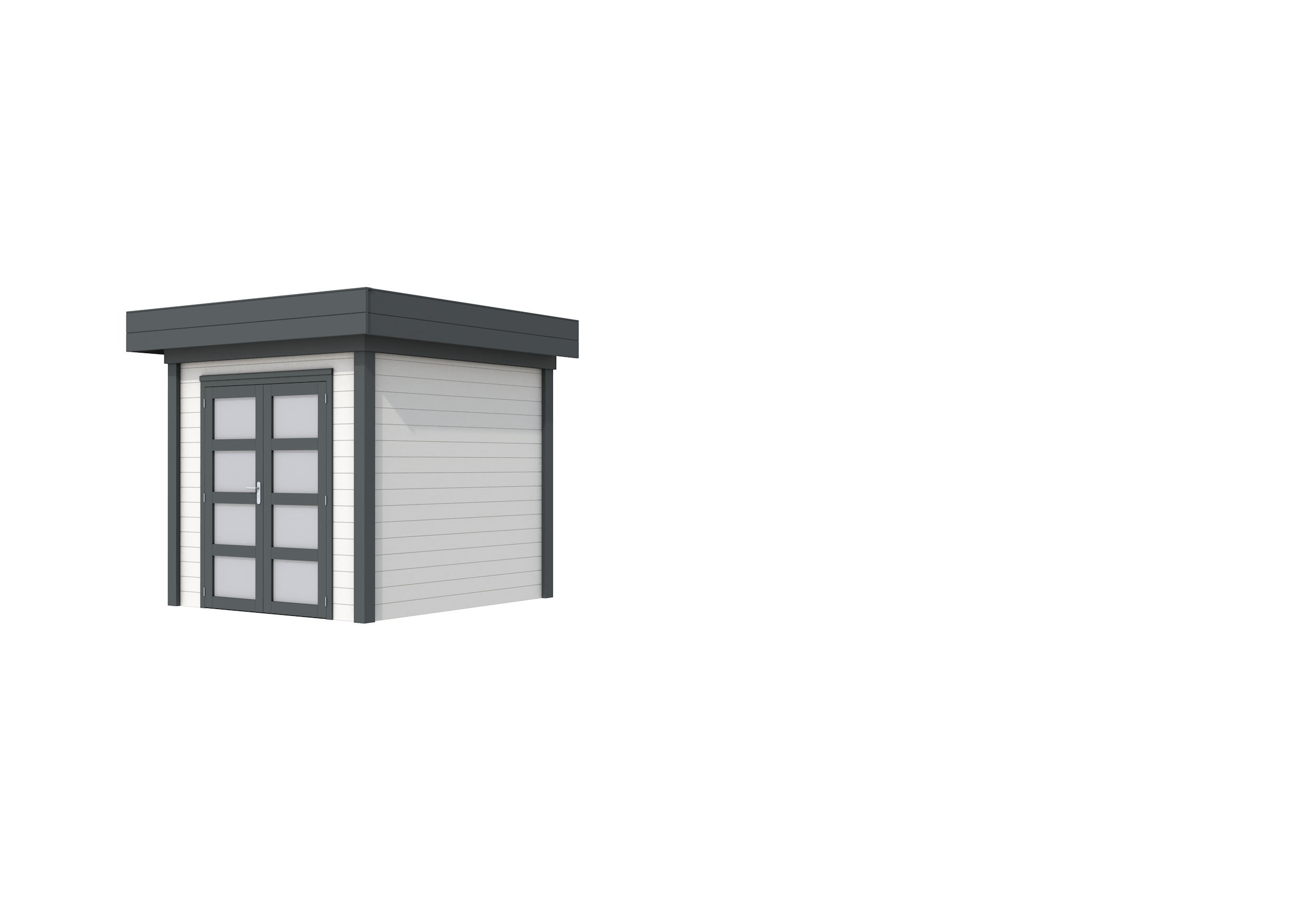 Vuren Topvision Kolibri, 250 x 250 cm, wanden wit en basis antraciet.