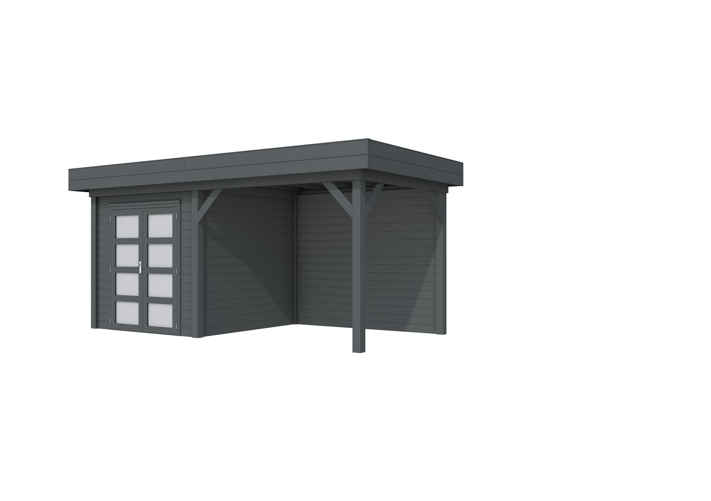 Vuren Topvision Kolibri, 250 x 250 en luifel 300 cm, antraciet gespoten.