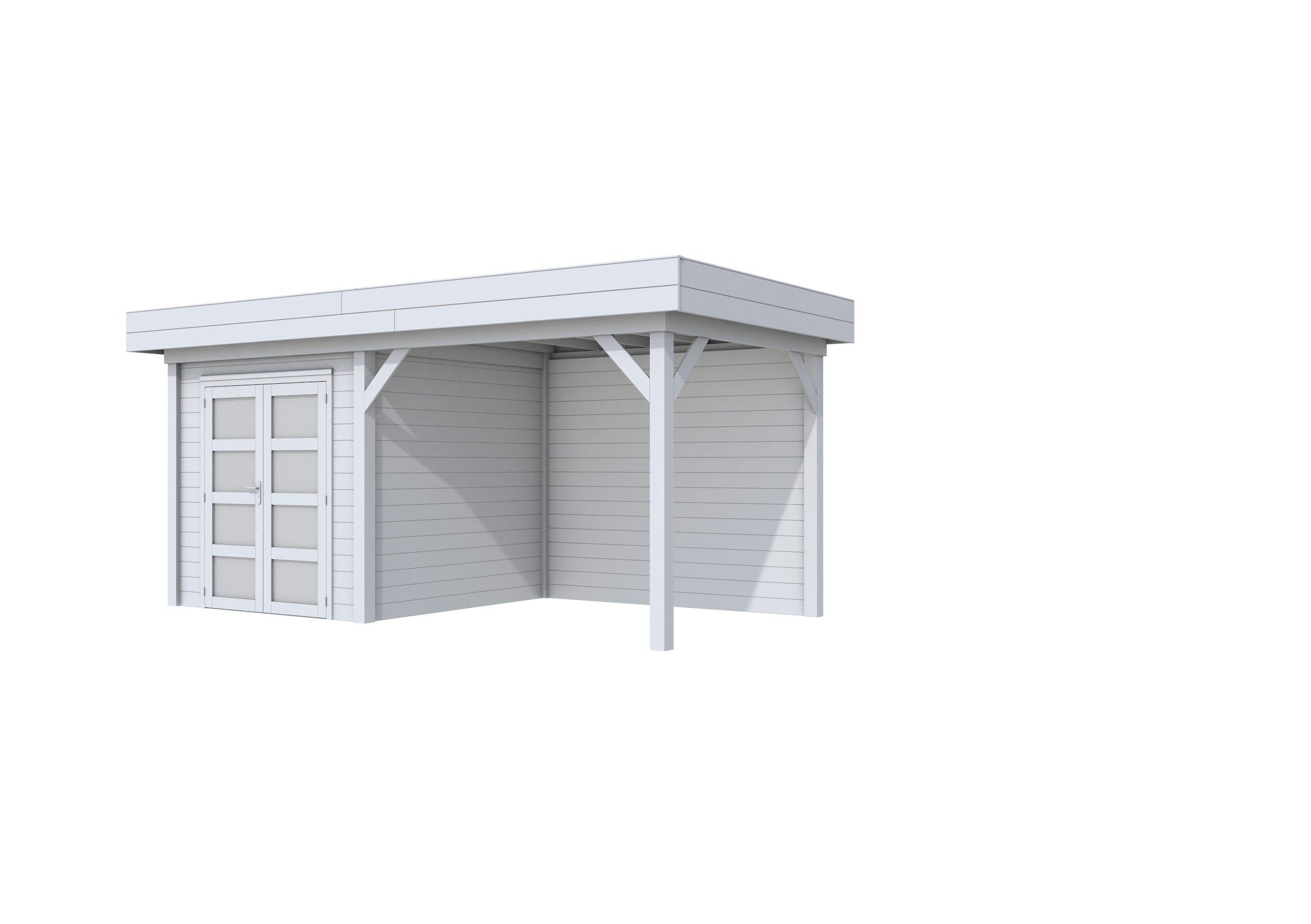 Vuren Topvision Kolibri, 250 x 250 en luifel 300 cm, lichtgrijs gespoten.