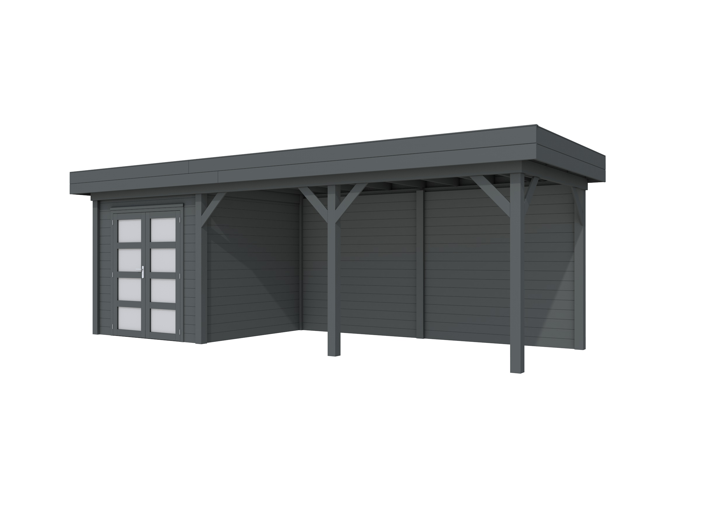 Vuren Topvision Kolibri, 250 x 250 en luifel 500 cm, antraciet gespoten.