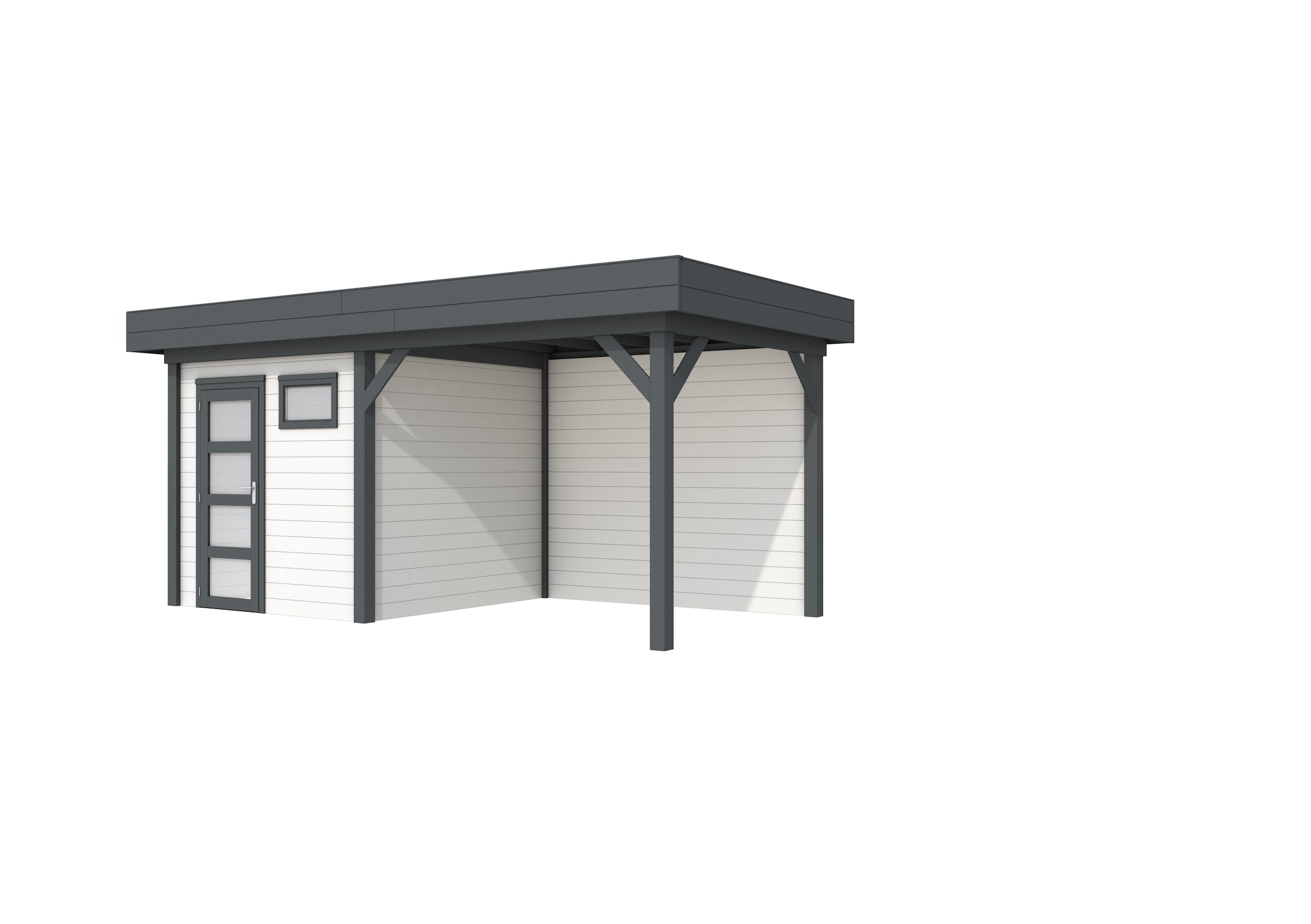 Vuren Topvision Kuifmees, 250 x 250 en luifel 300 cm, wanden wit en basis antraciet.