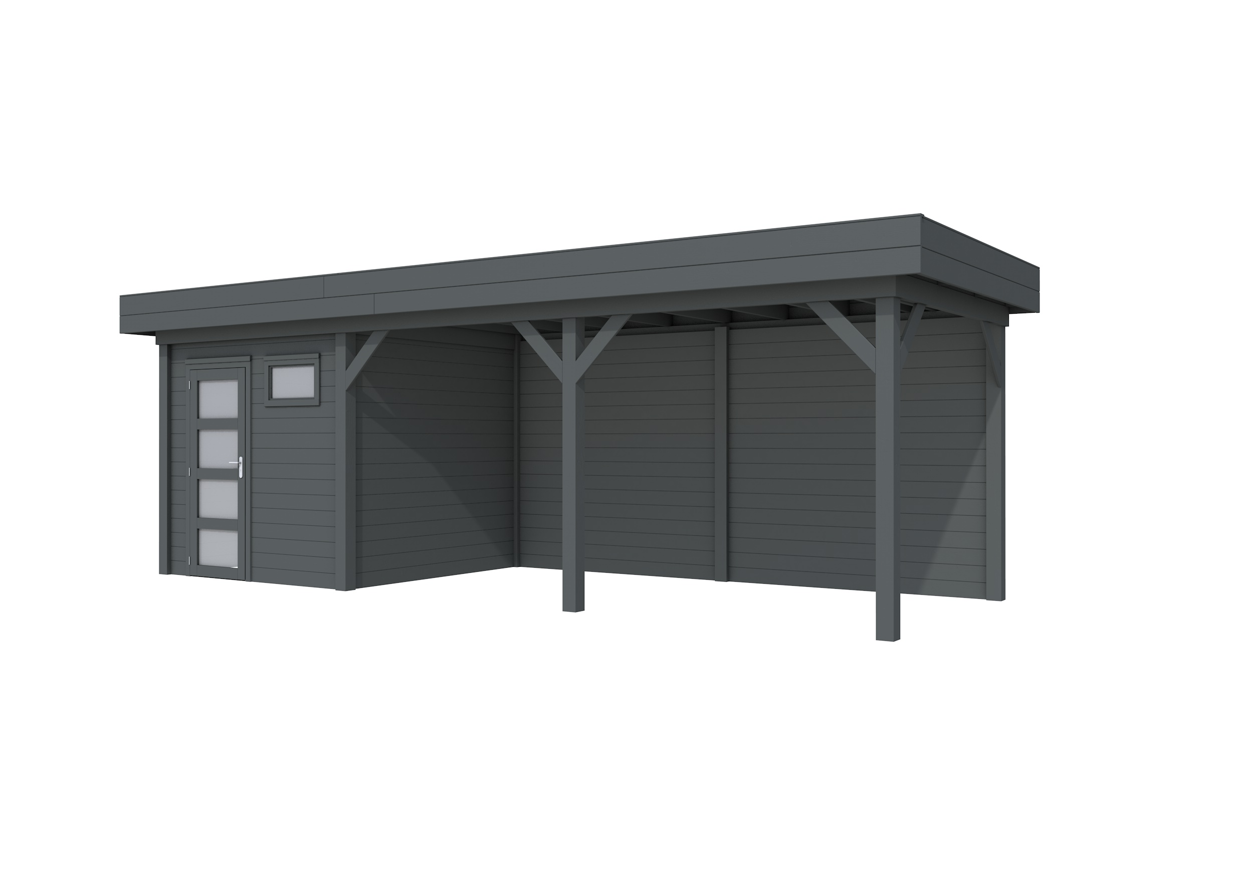 Vuren Topvision Kuifmees, 250 x 250 en luifel 500 cm, antraciet gespoten.