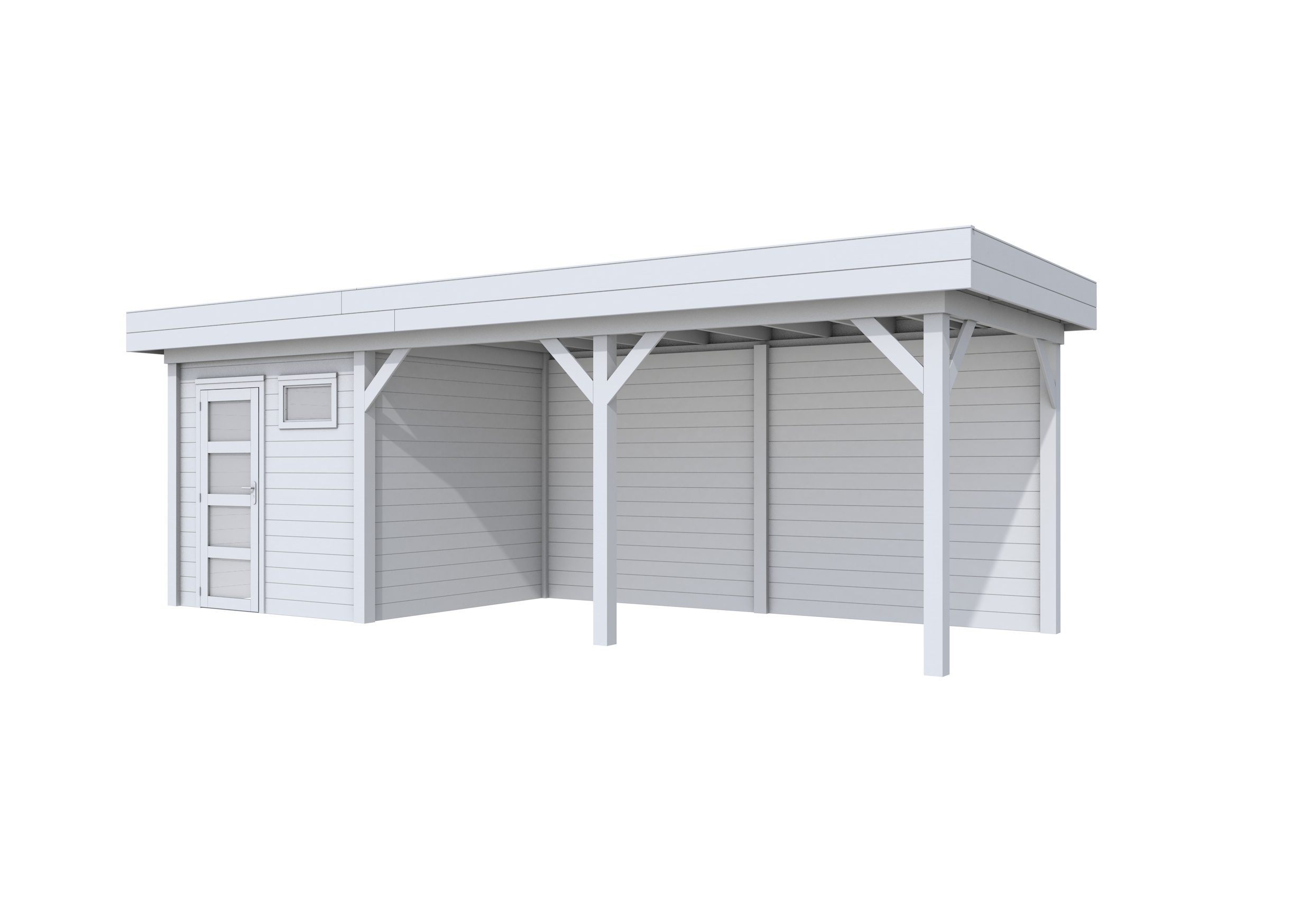 Vuren Topvision Kuifmees, 250 x 250 en luifel 500 cm, lichtgrijs gespoten.