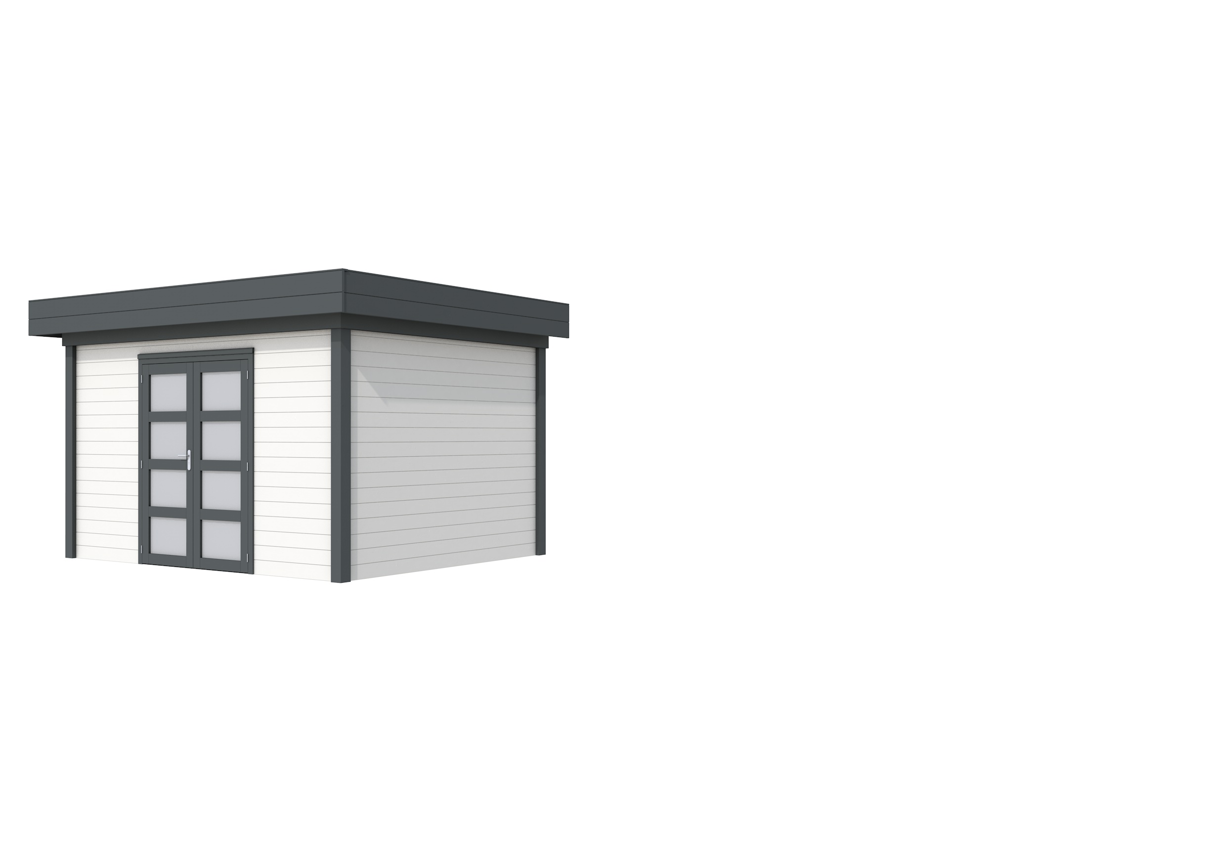 Vuren Topvision Parelhoen, 400 x 300 cm, wanden wit en basis antraciet.