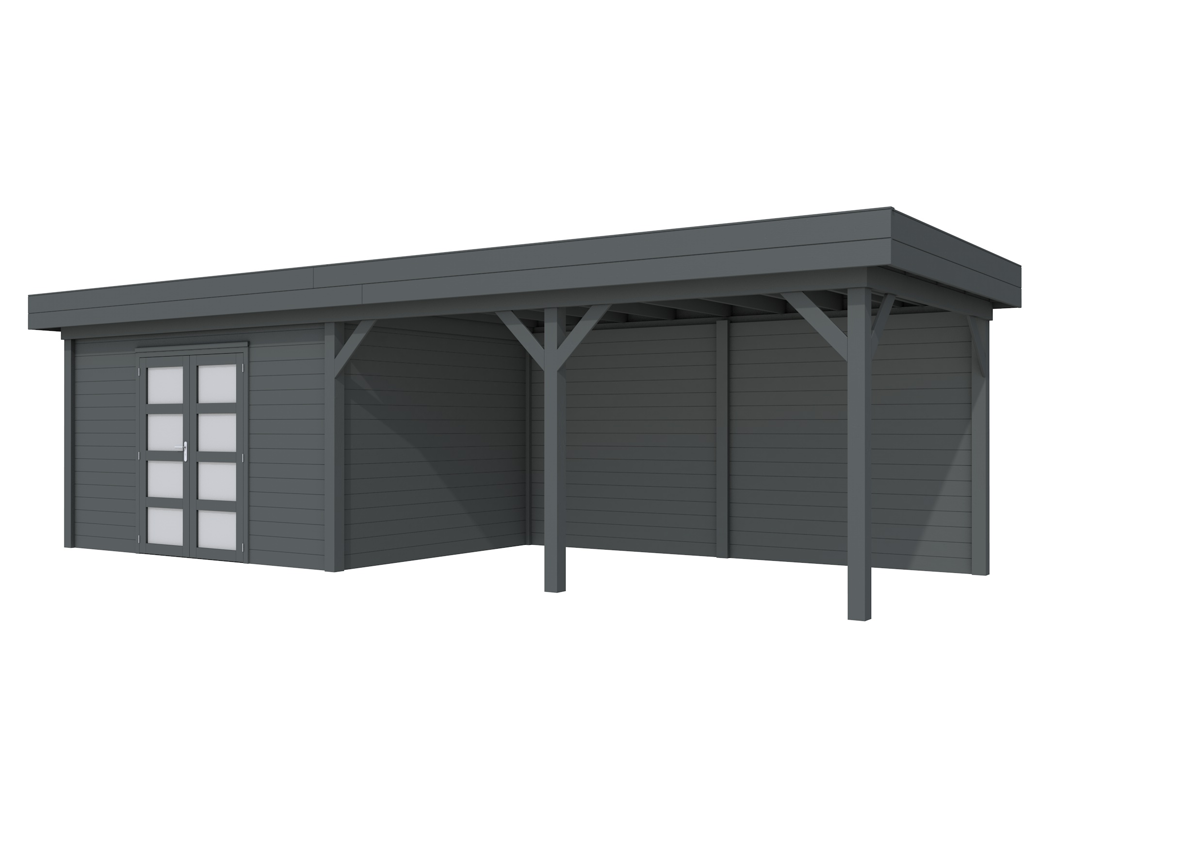 Vuren Topvision Parelhoen, 400 x 300 en luifel 500 cm, antraciet gespoten.