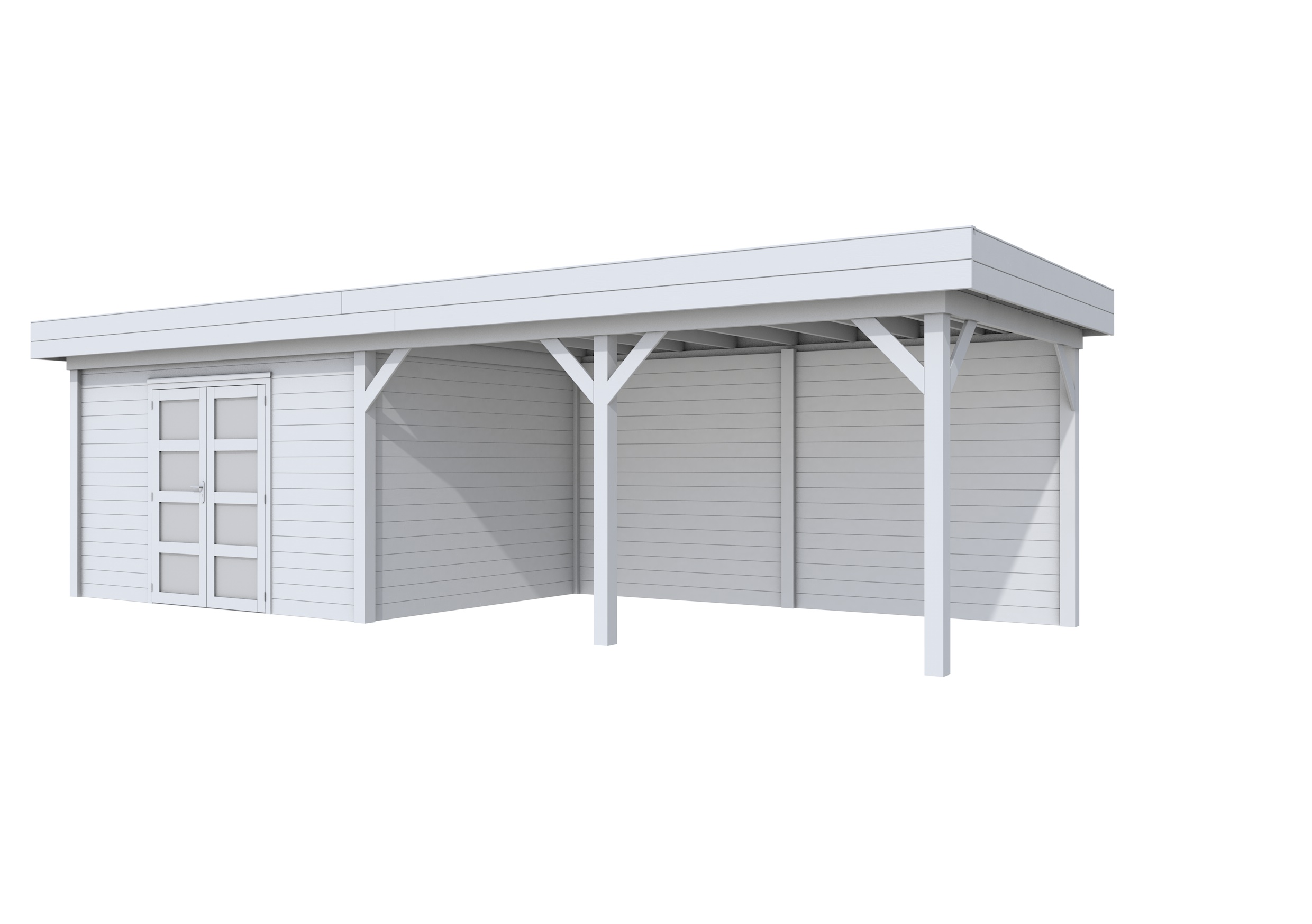 Vuren Topvision Parelhoen, 400 x 300 en luifel 500 cm, lichtgrijs gespoten.