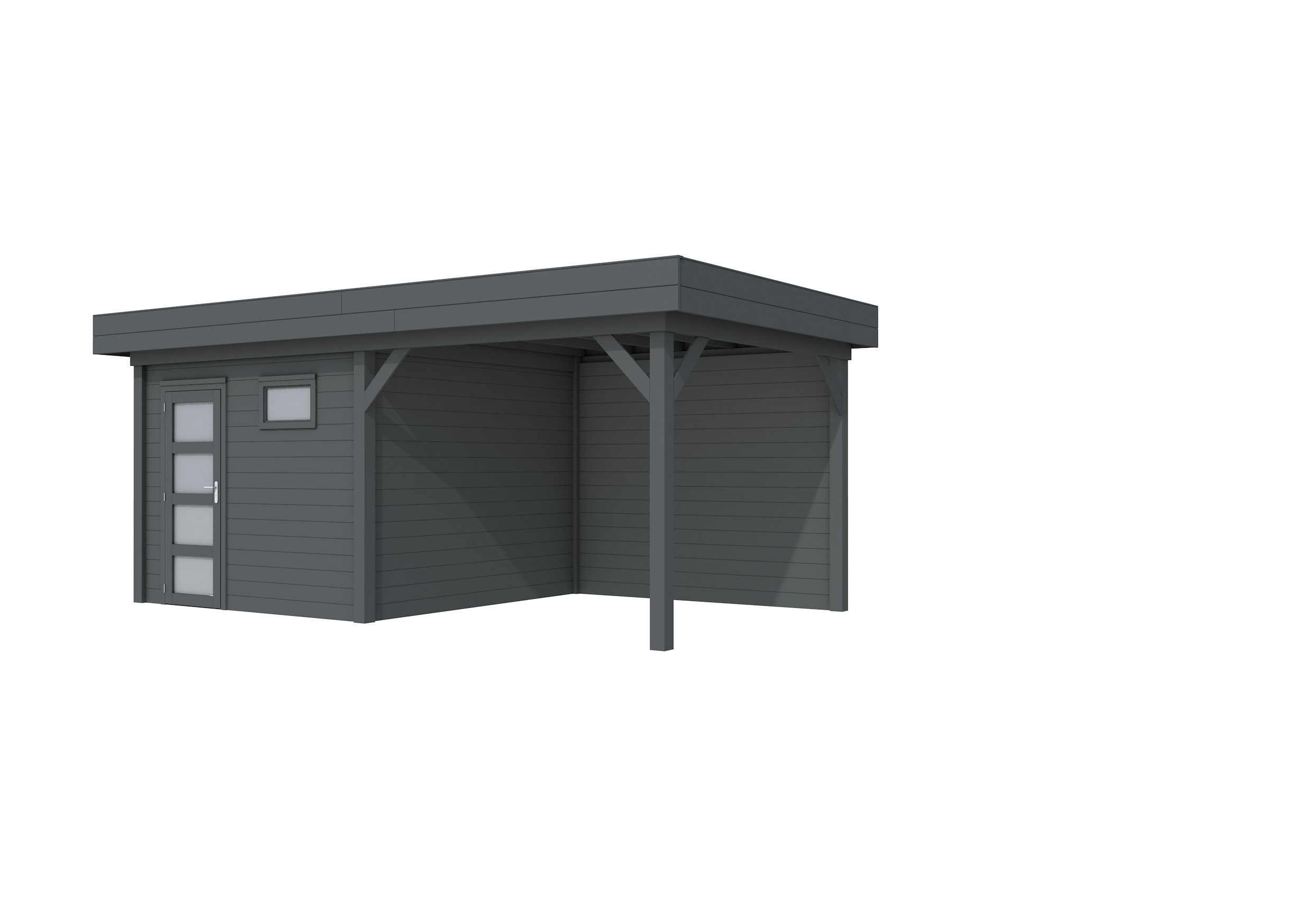 Vuren Topvision Tapuit, 300 x 300 en luifel 300 cm, antraciet gespoten.