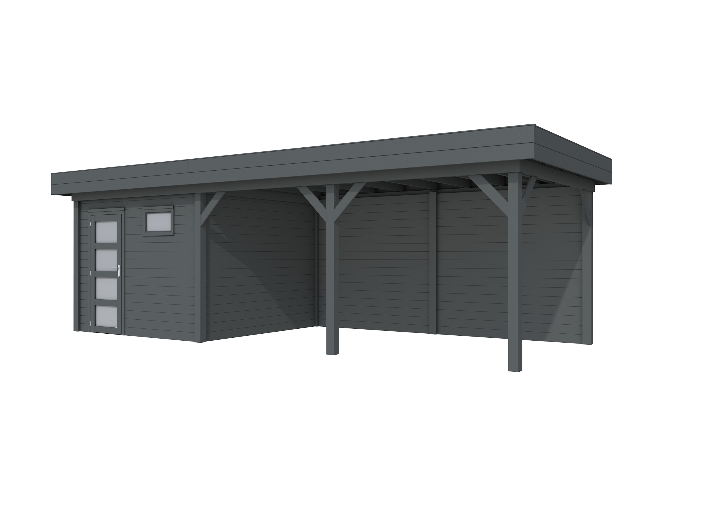 Vuren Topvision Tapuit, 300 x 300 en luifel 500 cm, antraciet gespoten.