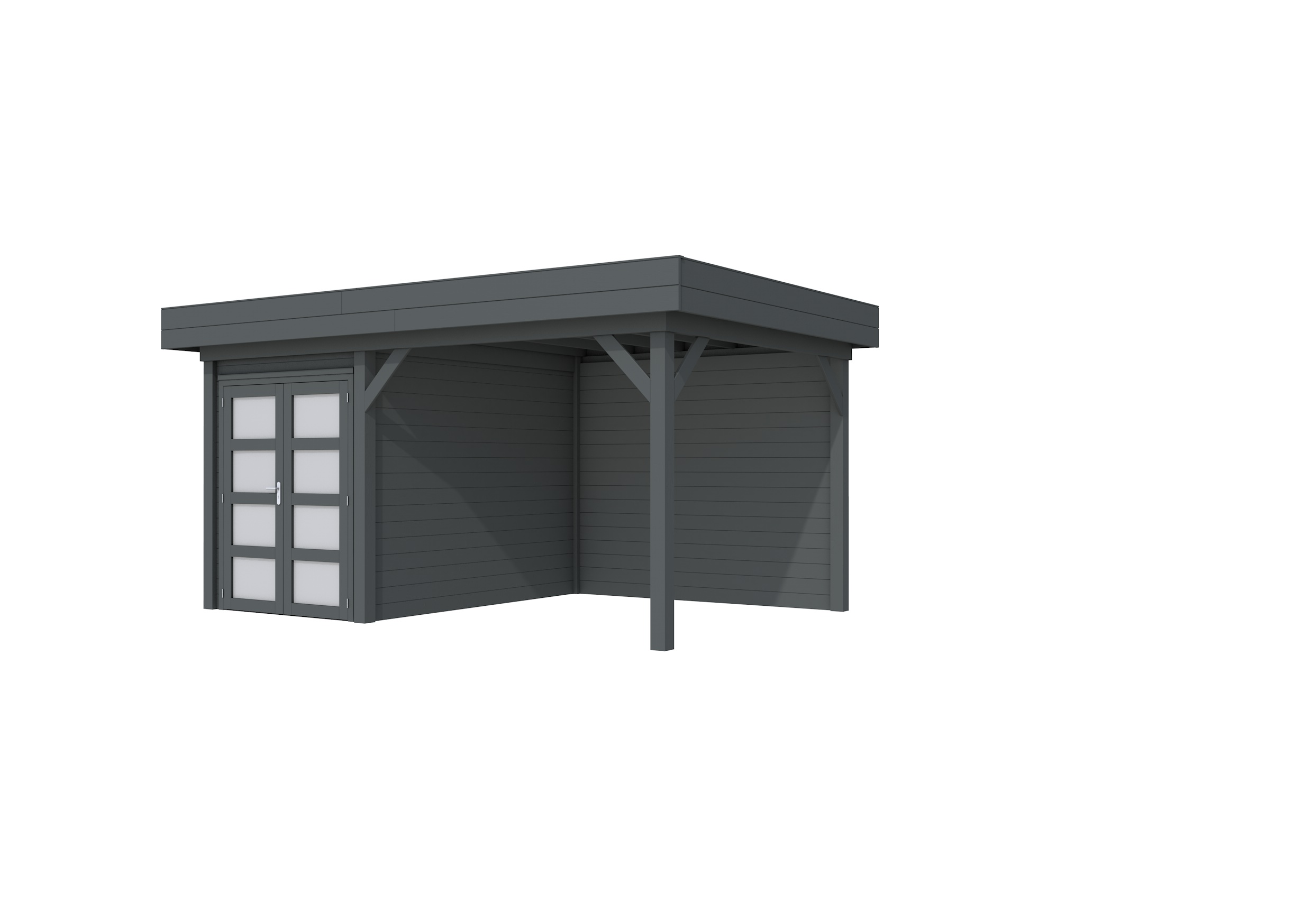 Vuren Topvision Zwaluw, 200 x 300 en luifel 300 cm, antraciet gespoten.