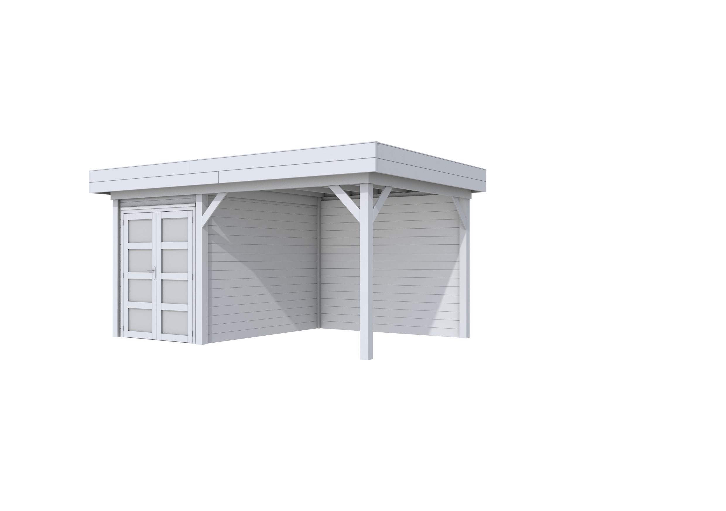 Vuren Topvision Zwaluw, 200 x 300 en luifel 300 cm, lichtgrijs gespoten.