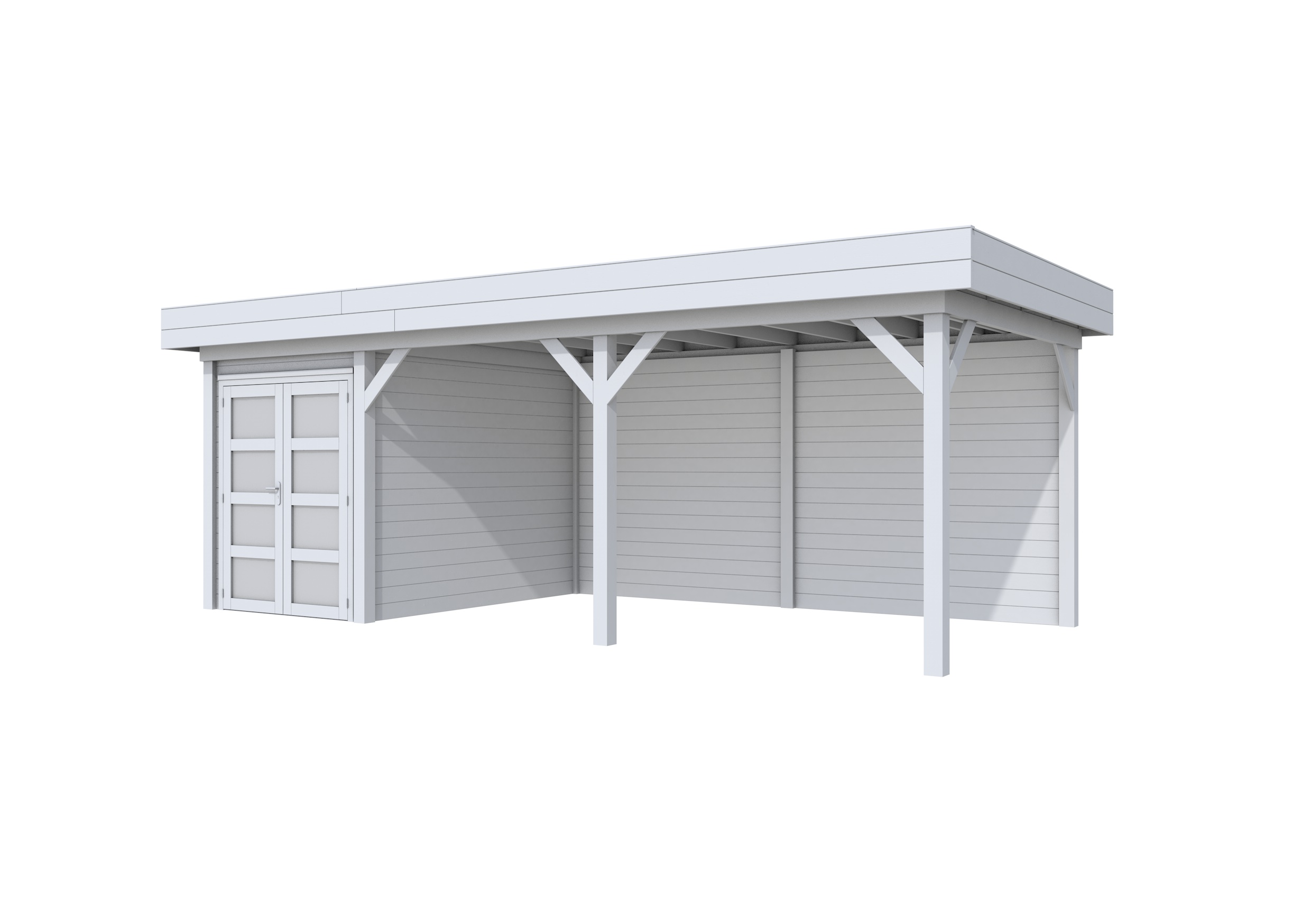 Vuren Topvision Zwaluw, 200 x 300 en luifel 500 cm, lichtgrijs gespoten.