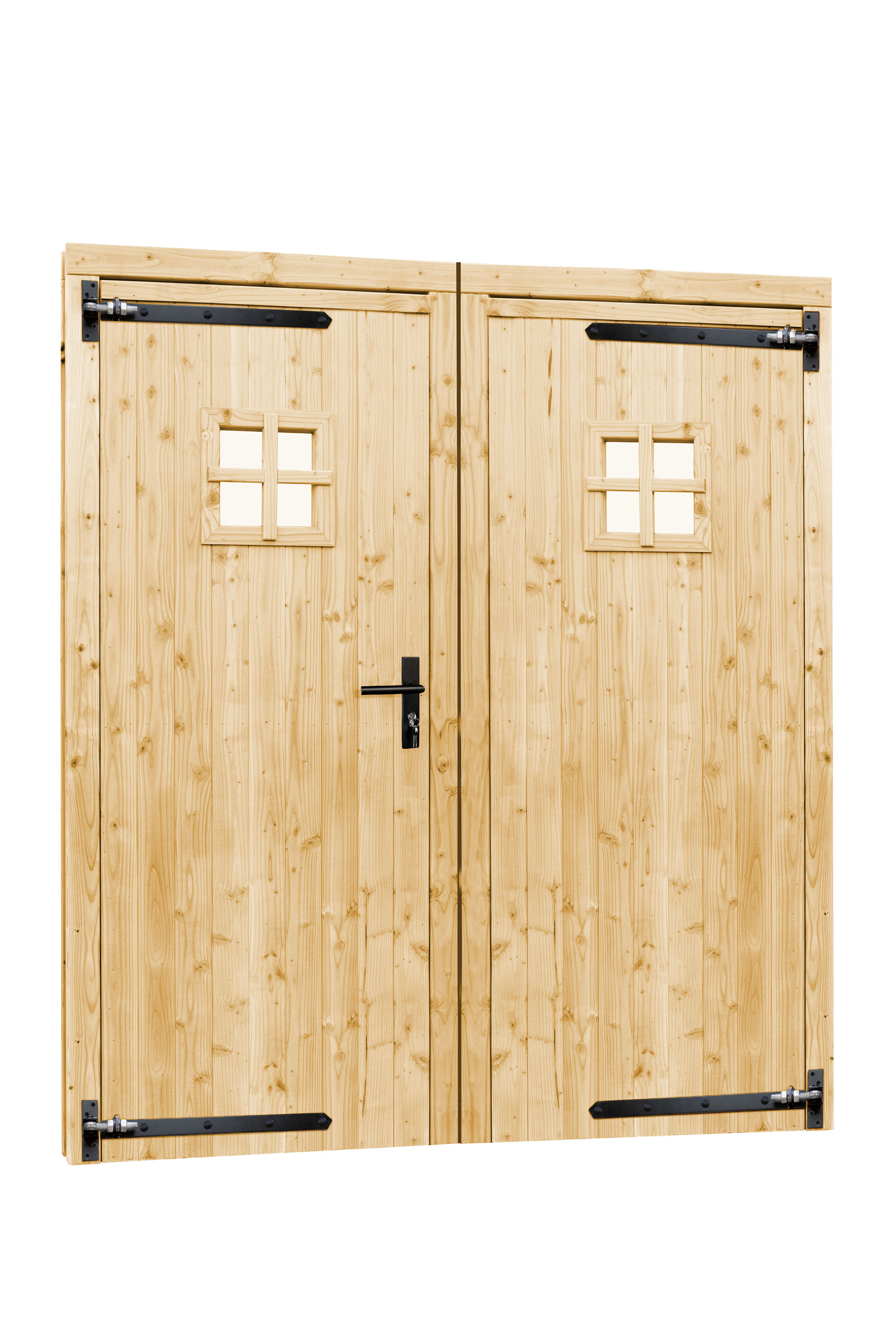 Vuren dubbele 1-ruits deur inclusief kozijn, 168 x 201 cm, onbehandeld.
