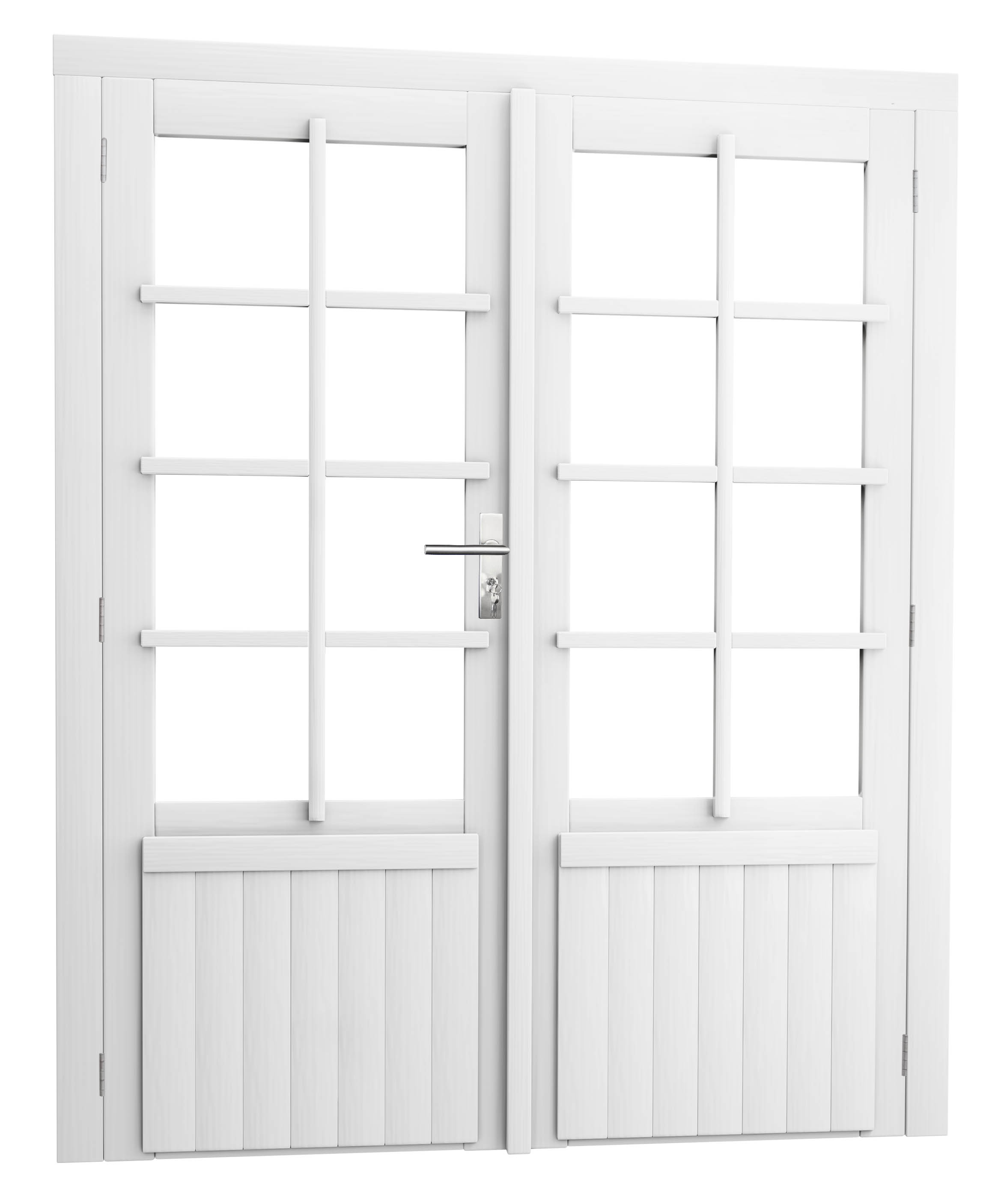 Vuren dubbele 8-ruits deur inclusief kozijn, 168 x 201 cm, wit gespoten.