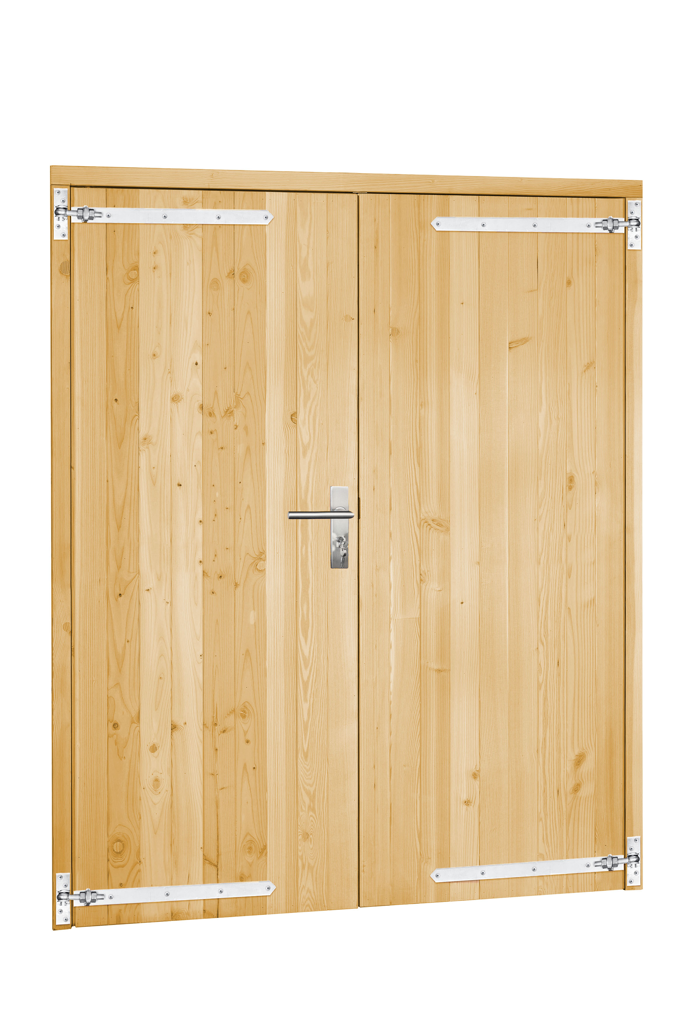 Vuren dubbele dichte deur inclusief kozijn, 168 x 201 cm, onbehandeld.