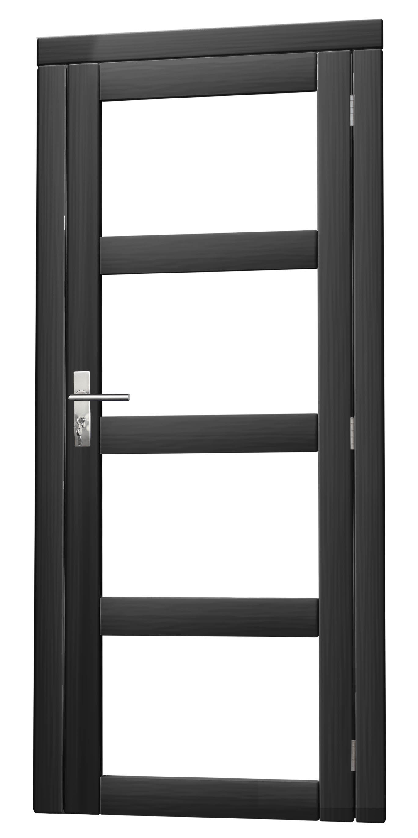 Vuren enkele 4-ruits deur inclusief kozijn, rechtsdraaiend, 90 x 201 cm, antraciet gespoten.