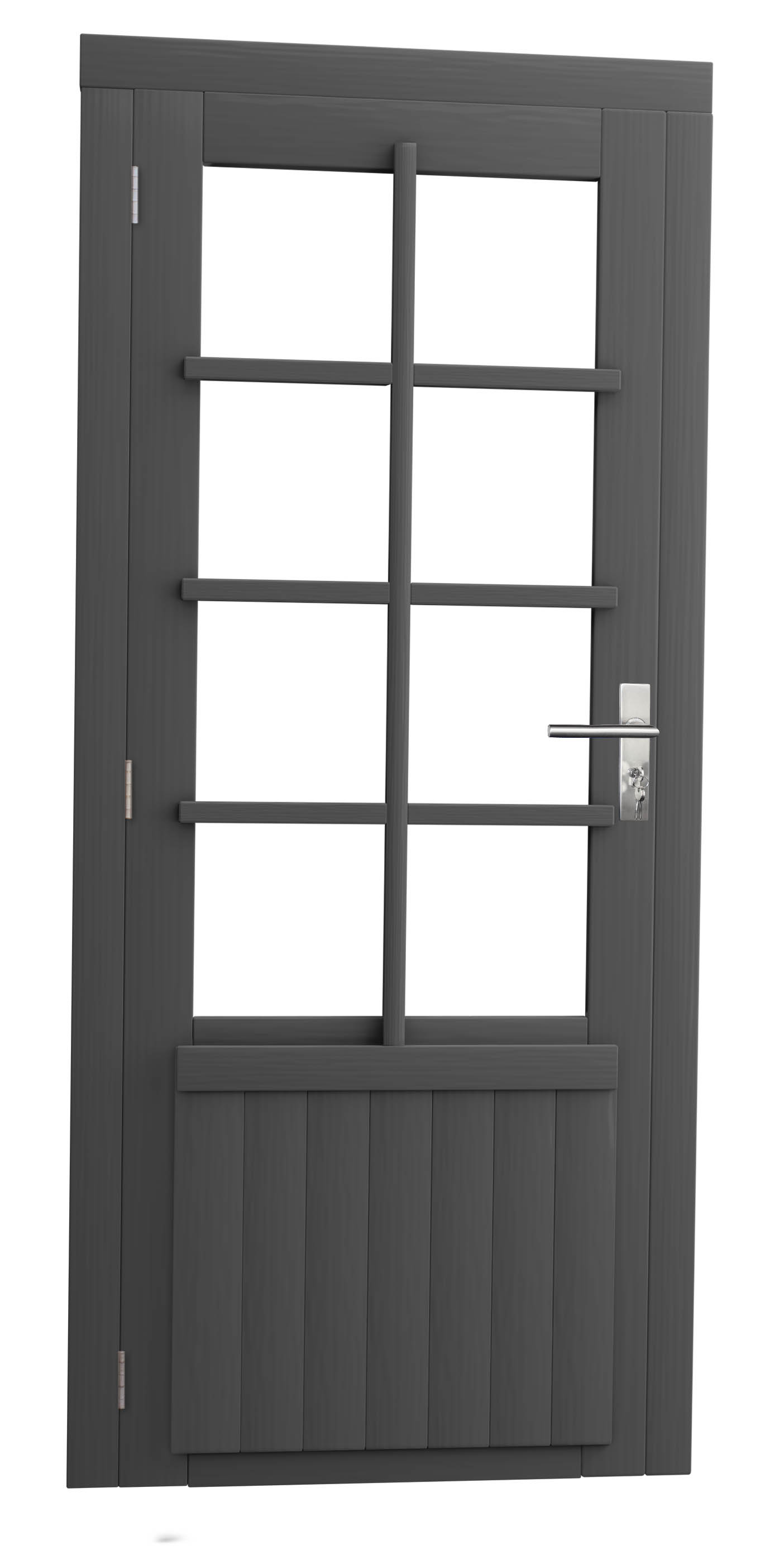 Vuren enkele 8-ruits deur inclusief kozijn, linksdraaiend, 90 x 201 cm, antraciet gespoten.
