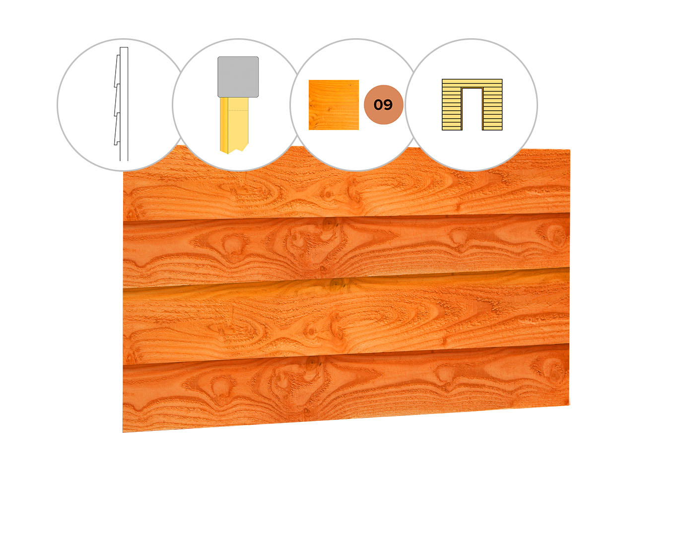 Zweeds rabat douglas enkelzijdige voorwand C, t.b.v. enkele deur, 278,5 x 285 cm, transparant gespoten.