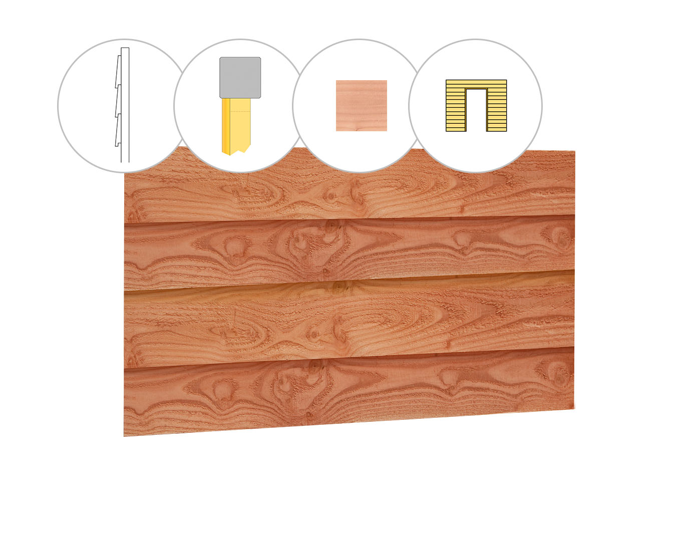 Zweeds rabat douglas enkelzijdige voorwand D, t.b.v. enkele deur, 328,5 x 285 cm, onbehandeld.