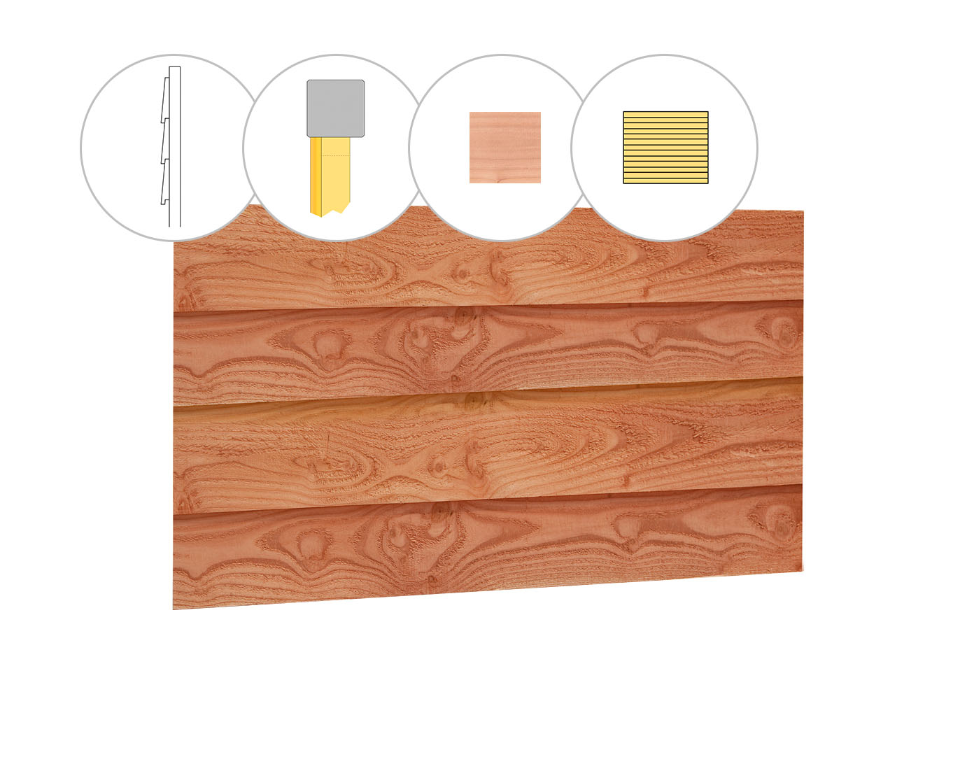 Zweeds rabat douglas enkelzijdige wand B, 228,5 x 224 cm, onbehandeld.