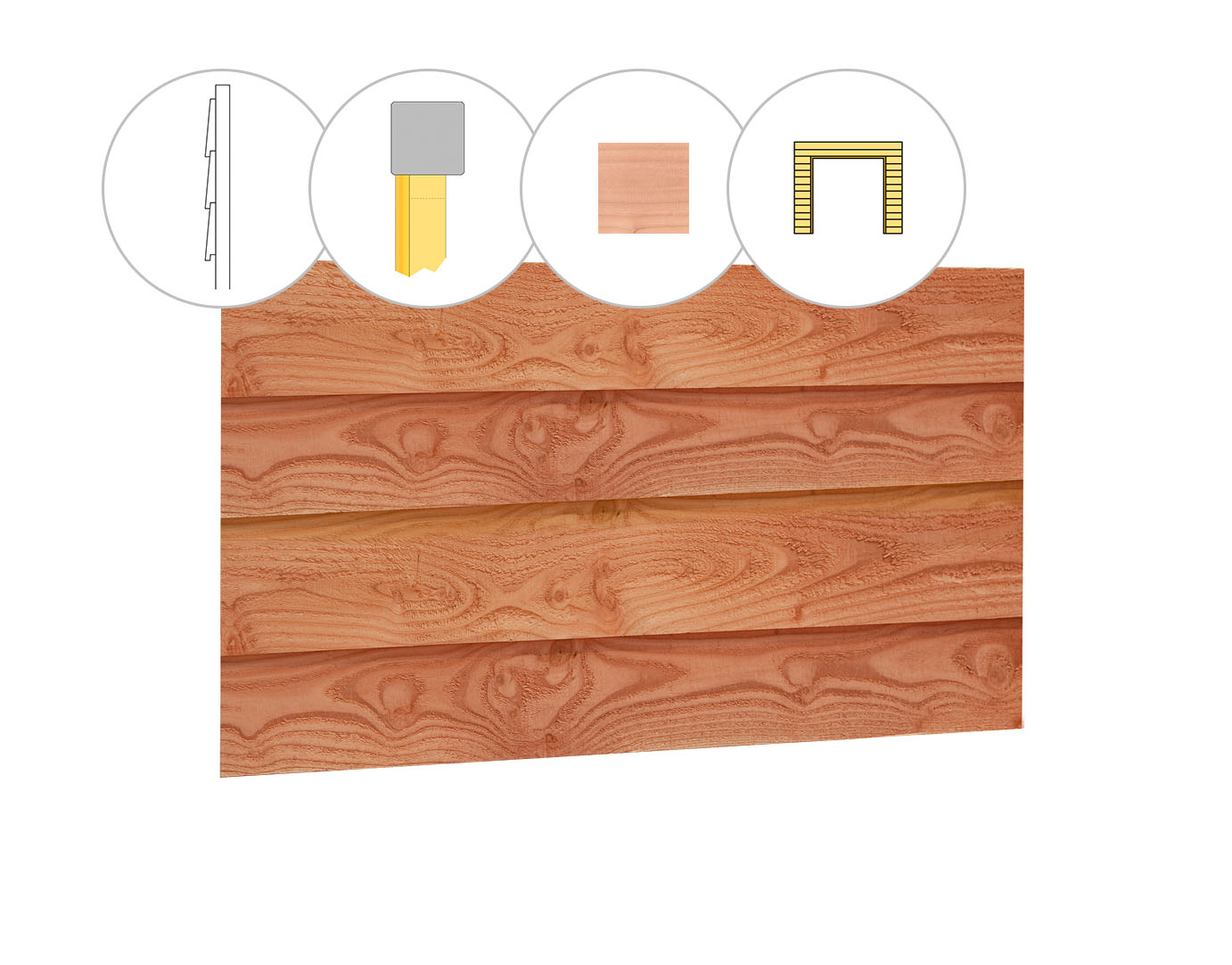 Zweeds rabat douglas enkelzijdige wand D, t.b.v. dubbele deur, 328,5 x 224 cm, onbehandeld.