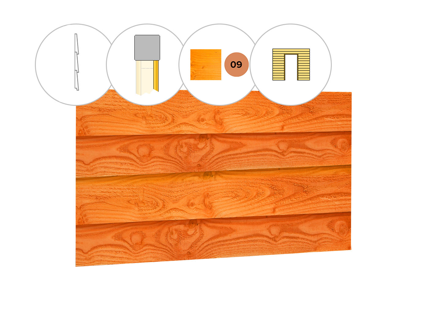 Zweeds rabat plankenset douglas bij voorwand C, t.b.v. enkele deur, 278,5 x 285 cm, transparant gespoten.