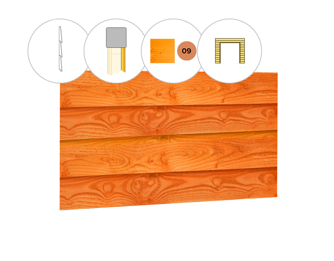 Zweeds rabat plankenset douglas bij wand D, t.b.v. dubbele deur, 328,5 x 224 cm, transparant gespoten.