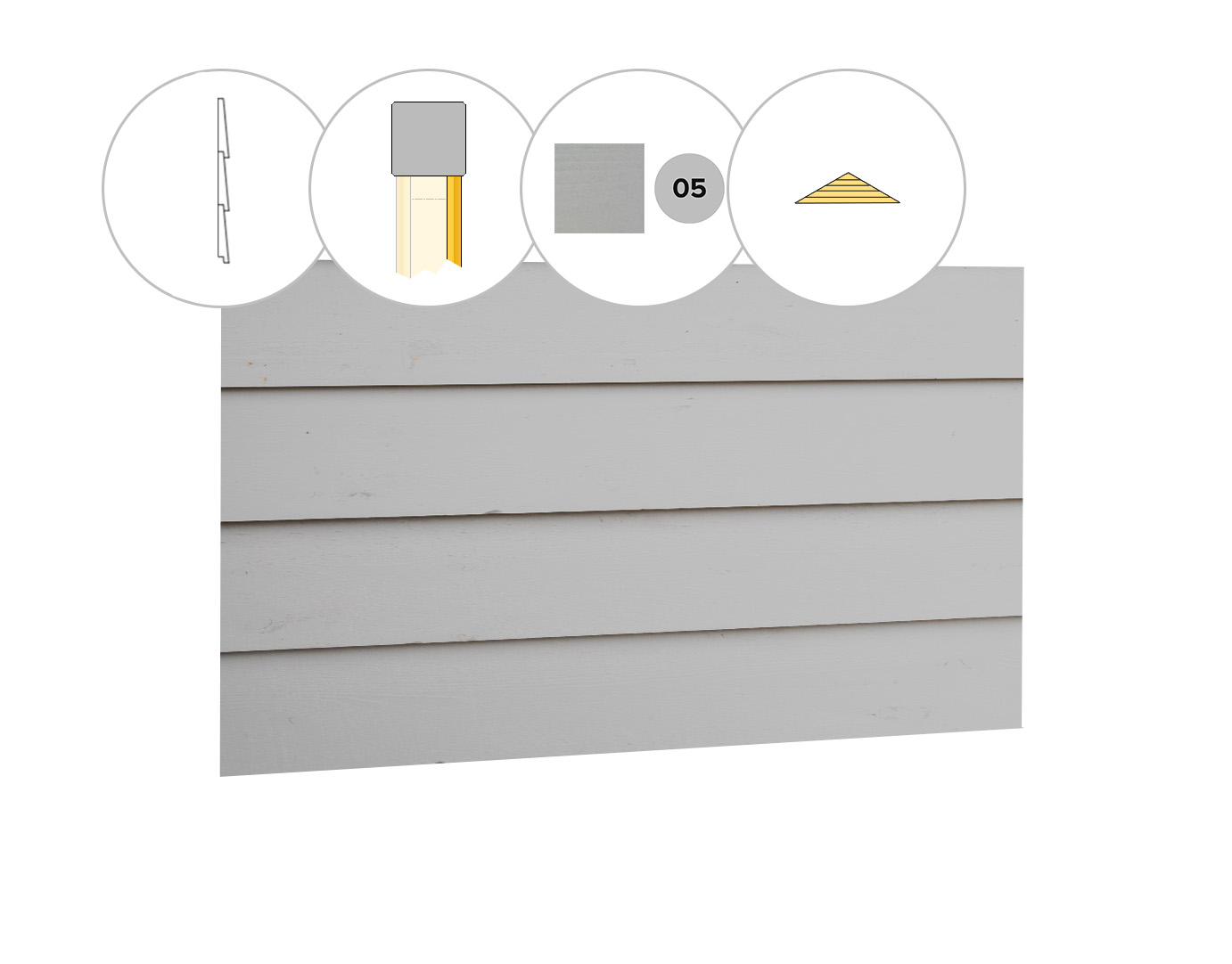 Zweeds rabat plankenset vuren bij topgevel t.b.v. kapschuur Excellent XXL, lichtgrijs gespoten.