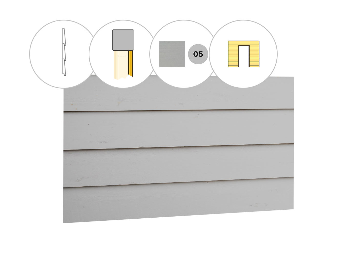 Zweeds rabat plankenset vuren bij voorwand B, t.b.v. enkele deur, 228,5 x 285 cm, lichtgrijs gespoten.