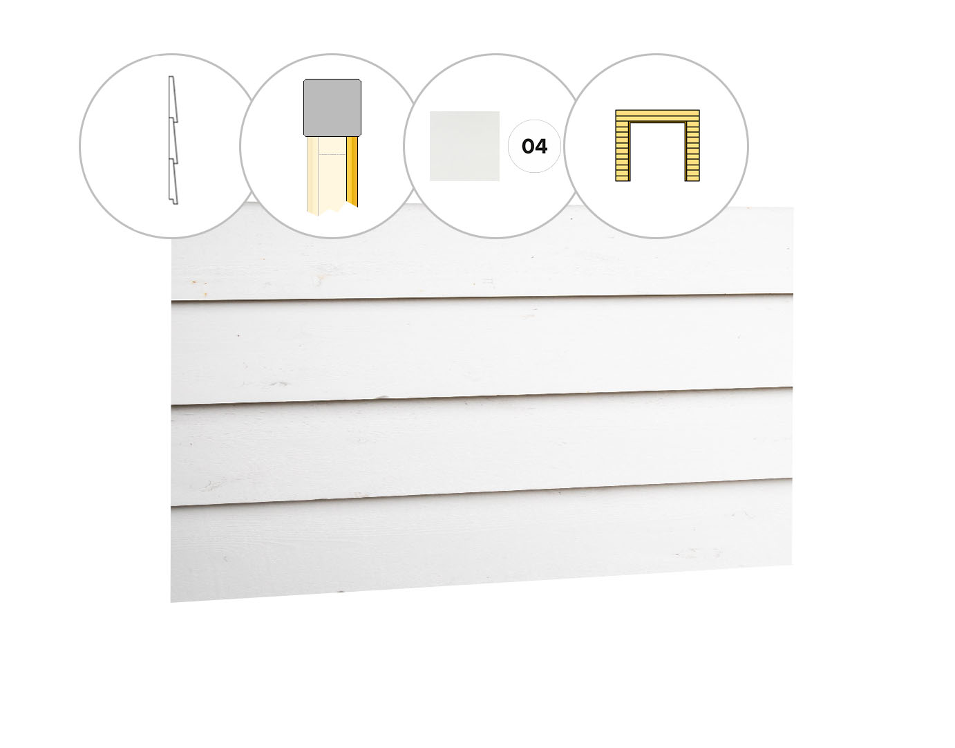 Zweeds rabat plankenset vuren bij voorwand C, t.b.v. dubbele deur, 278,5 x 285 cm, wit gespoten.