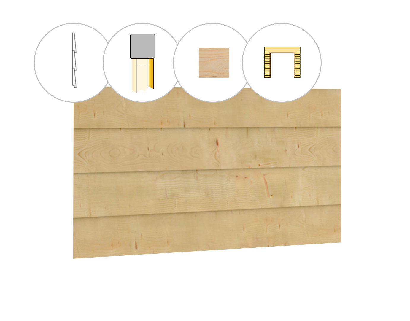 Zweeds rabat plankenset vuren bij wand B, t.b.v. dubbele deur, 228,5 x 224 cm, onbehandeld.