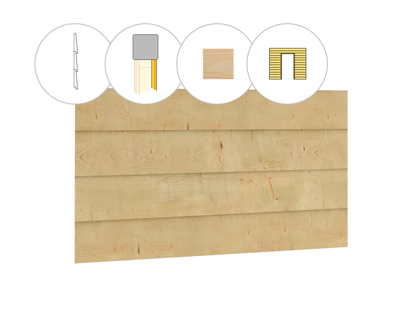 Zweeds rabat plankenset vuren bij wand B, t.b.v. enkele deur, 228,5 x 224 cm, onbehandeld.