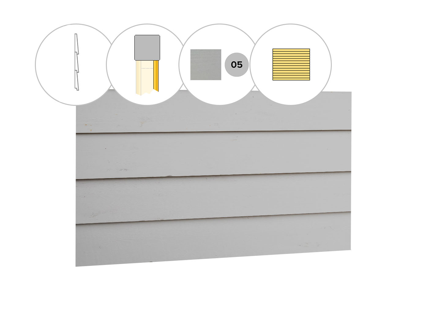 Zweeds rabat plankenset vuren bij wand C, 278,5 x 224 cm, lichtgrijs gespoten.